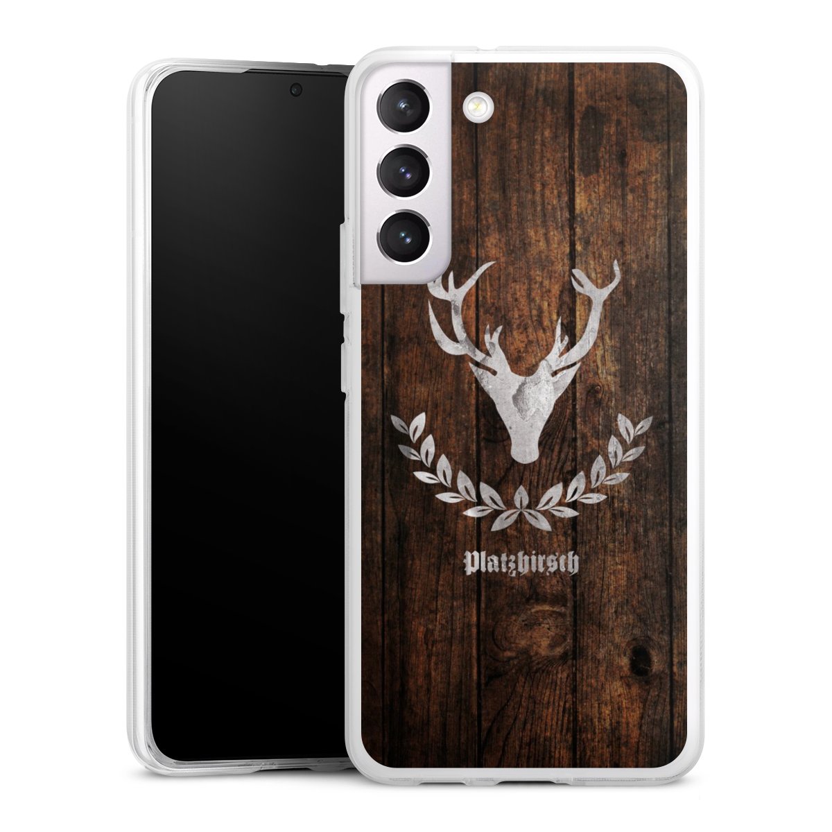 Galaxy S22+ Handy Silikon Hülle Case transparent Handyhülle Deer Wood Wooden Look Silikon Case