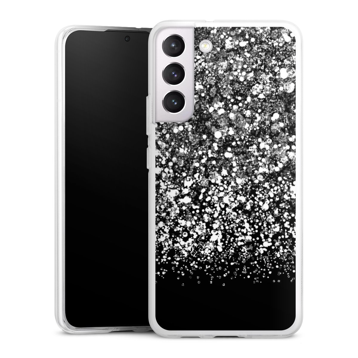 Galaxy S22+ Handy Silikon Hülle Case transparent Handyhülle Glitzer Snowflake Muster Silikon Case