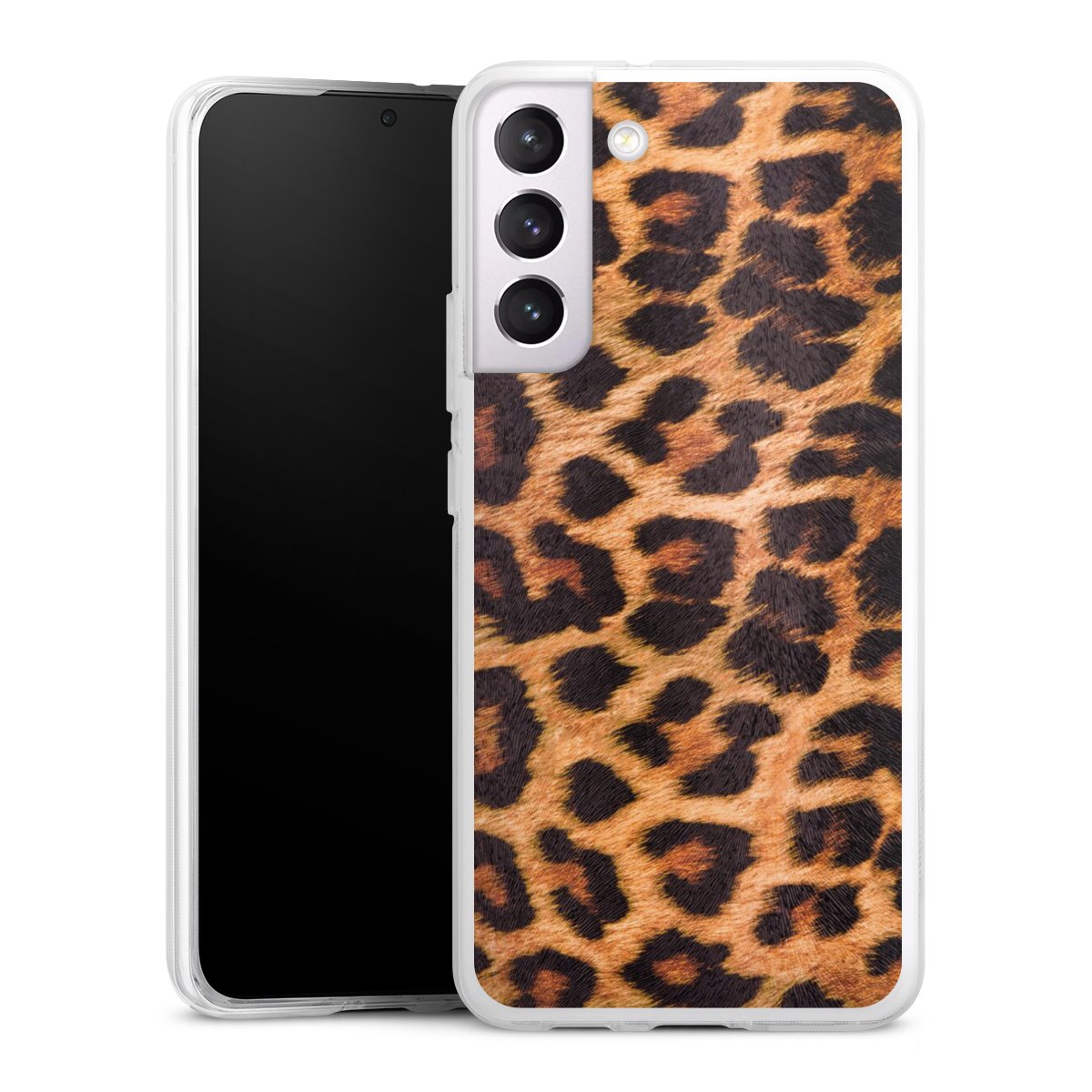 Galaxy S22+ Handy Silikon Hülle Case transparent Handyhülle Animal Print Leopard Fur Silikon Case