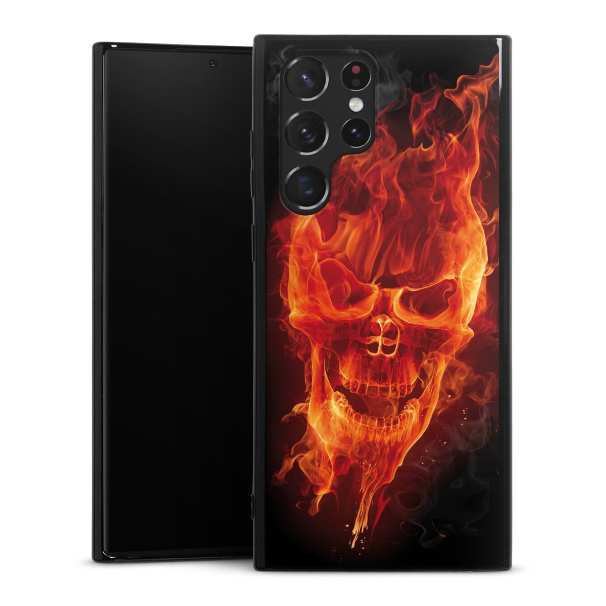 Galaxy S22 Ultra Handy Silikon Hülle Case schwarz Handyhülle Totenkopf Skull Fire