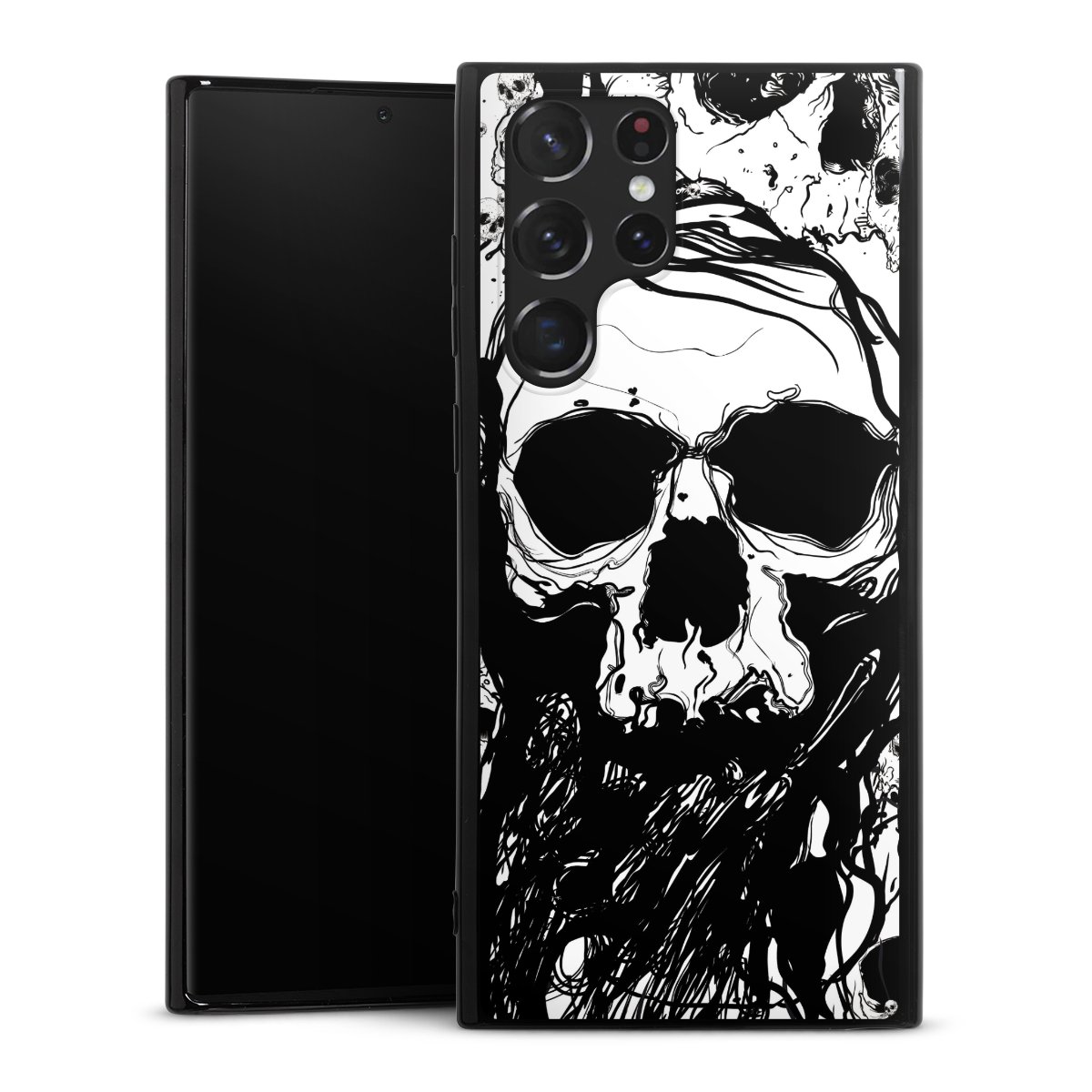 Galaxy S22 Ultra Handy Silikon Hülle Case schwarz Handyhülle Totenkopf Halloween