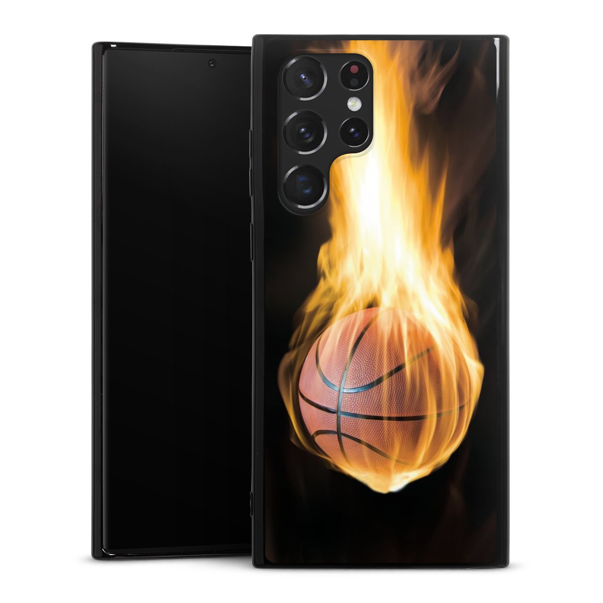 Galaxy S22 Ultra Handy Silikon Hülle Case schwarz Handyhülle Basketball Sports Fire