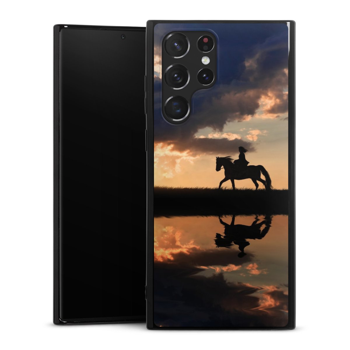 Galaxy S22 Ultra Handy Silikon Hülle Case schwarz Handyhülle Horse Sunset Horseback Riding