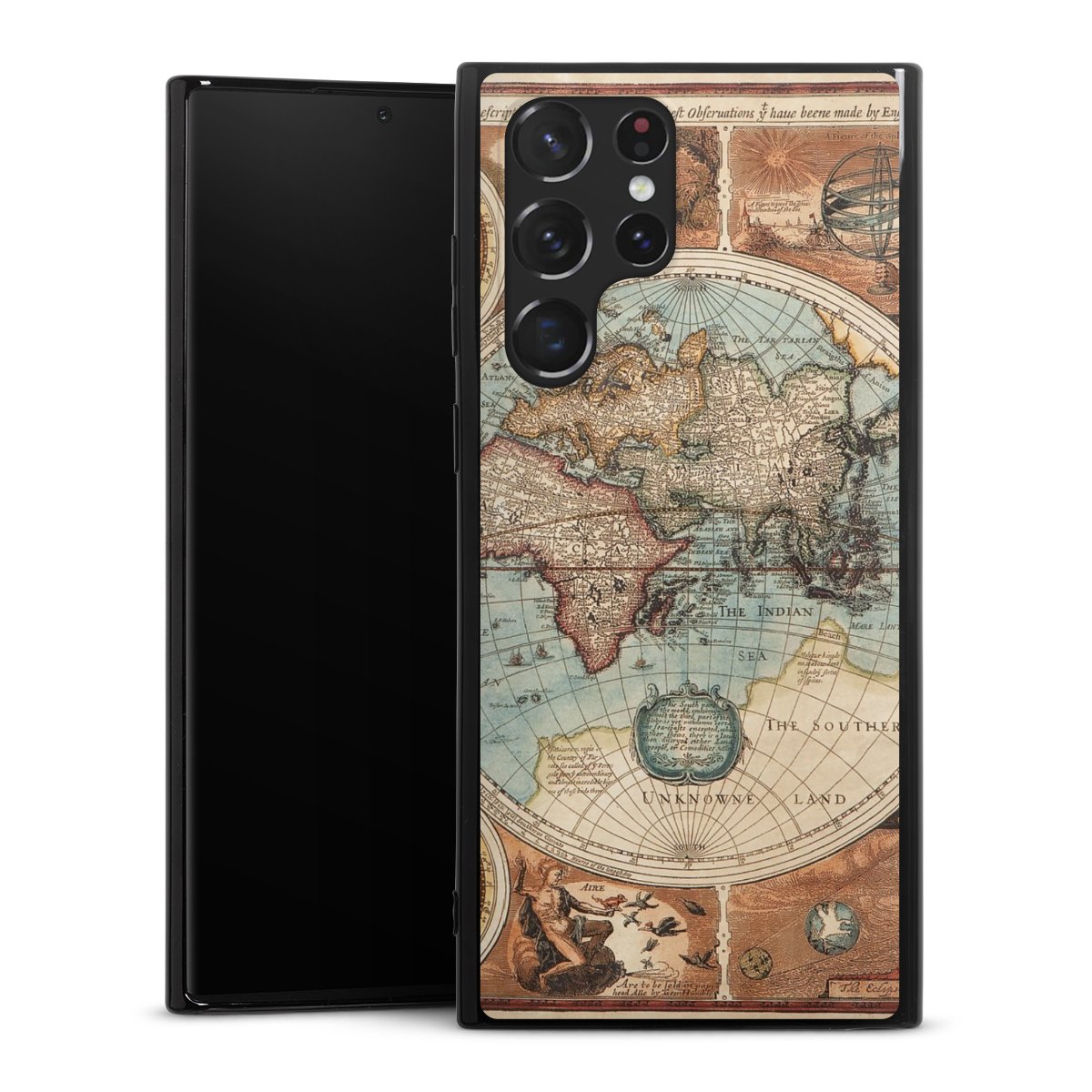 Galaxy S22 Ultra Handy Silikon Hülle Case schwarz Handyhülle World Map Vintage Map