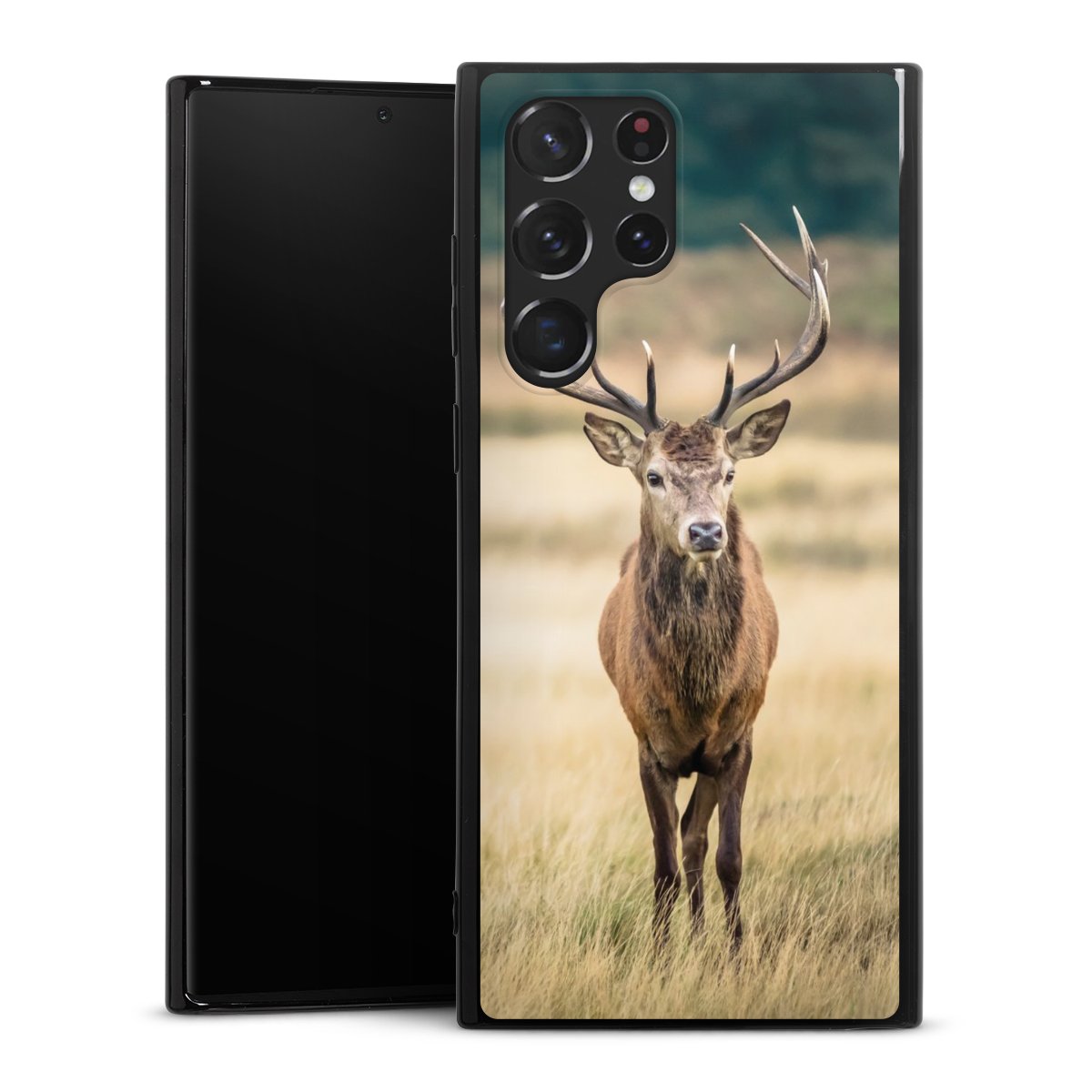 Galaxy S22 Ultra Handy Silikon Hülle Case schwarz Handyhülle Deer Meadow Forrest