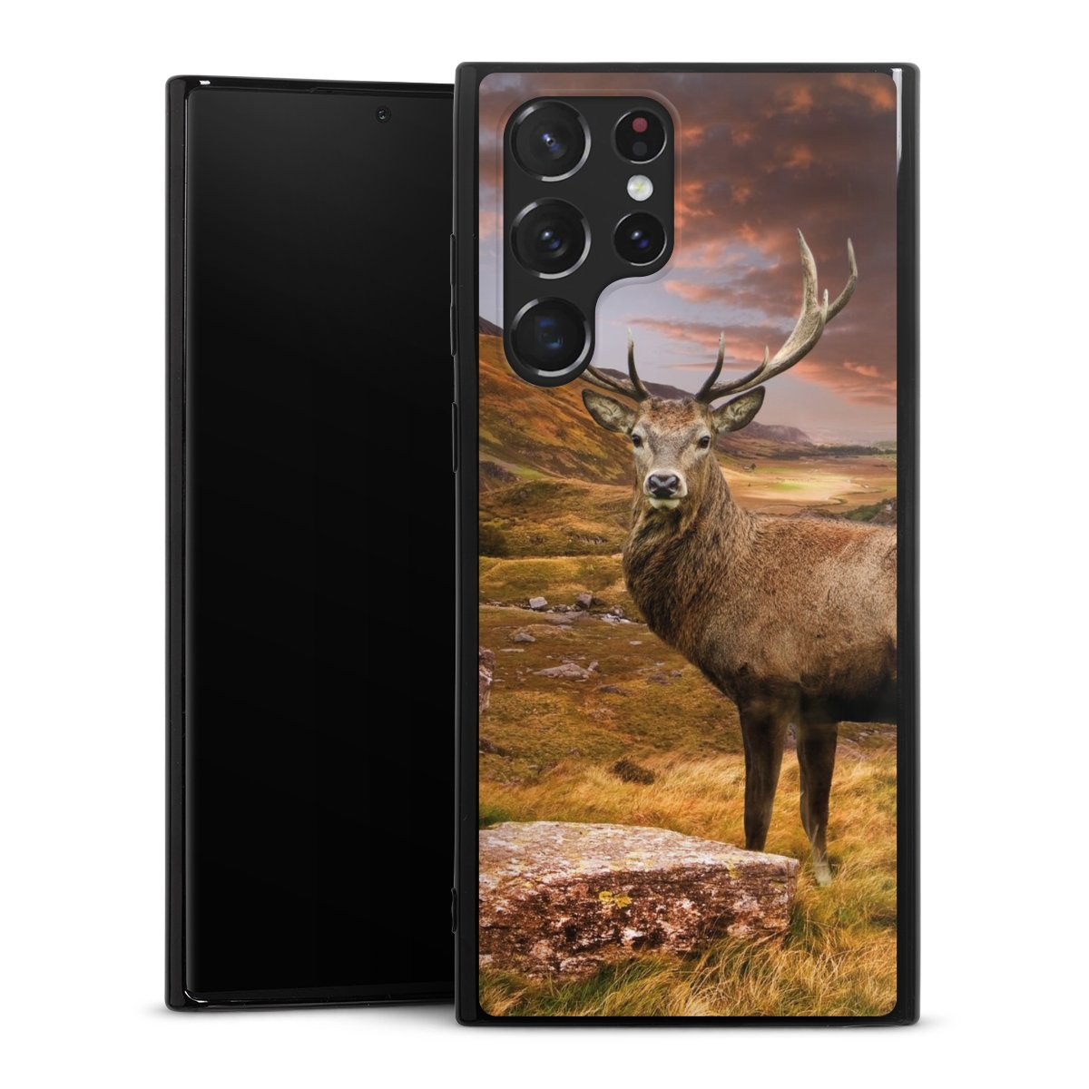 Galaxy S22 Ultra Handy Silikon Hülle Case schwarz Handyhülle Meadow Mountain Deer