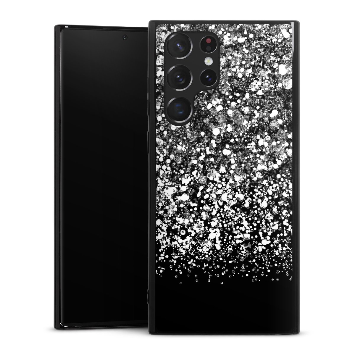 Galaxy S22 Ultra Handy Silikon Hülle Case schwarz Handyhülle Glitzer Snowflake Muster