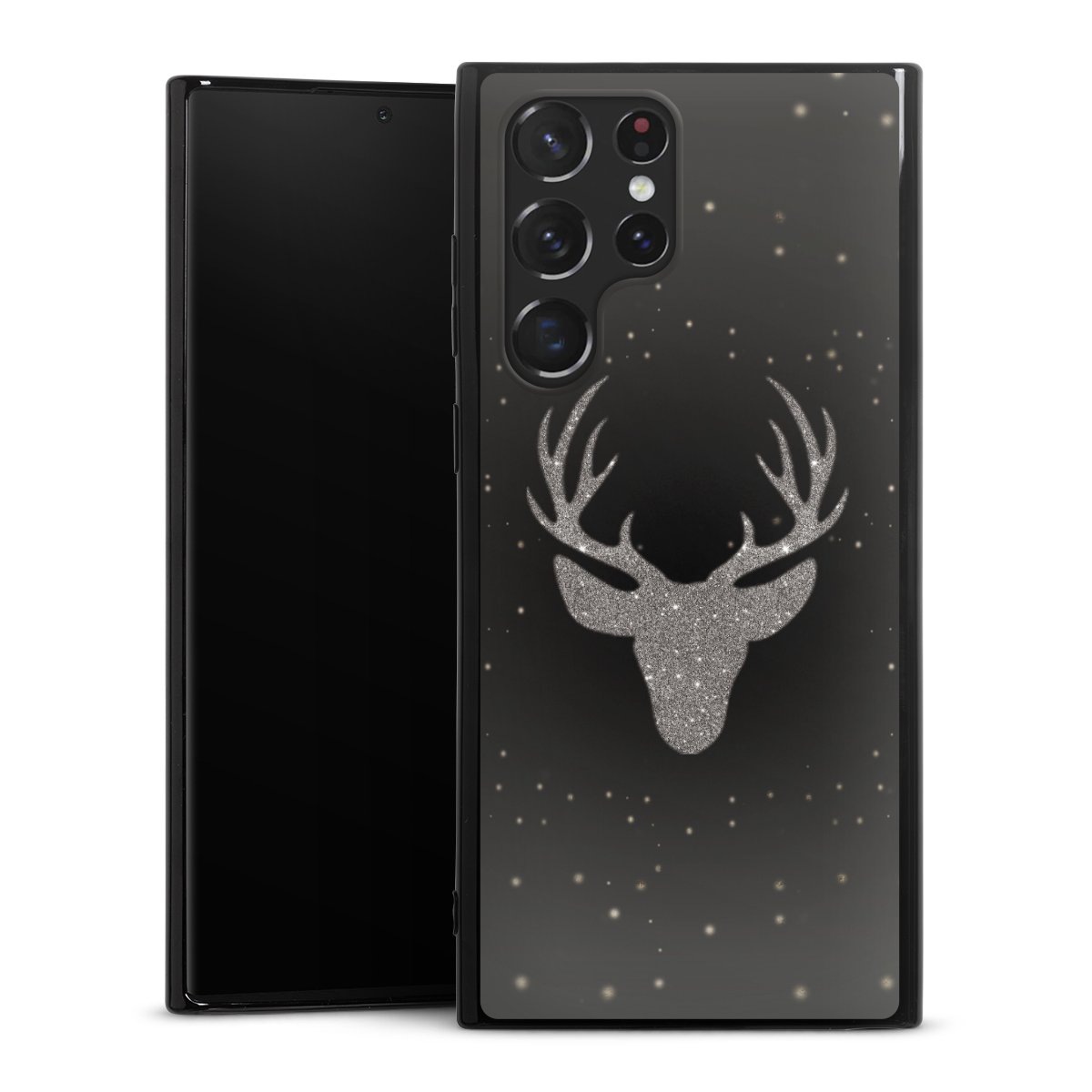 Galaxy S22 Ultra Handy Silikon Hülle Case schwarz Handyhülle Winter Deer Glitzer