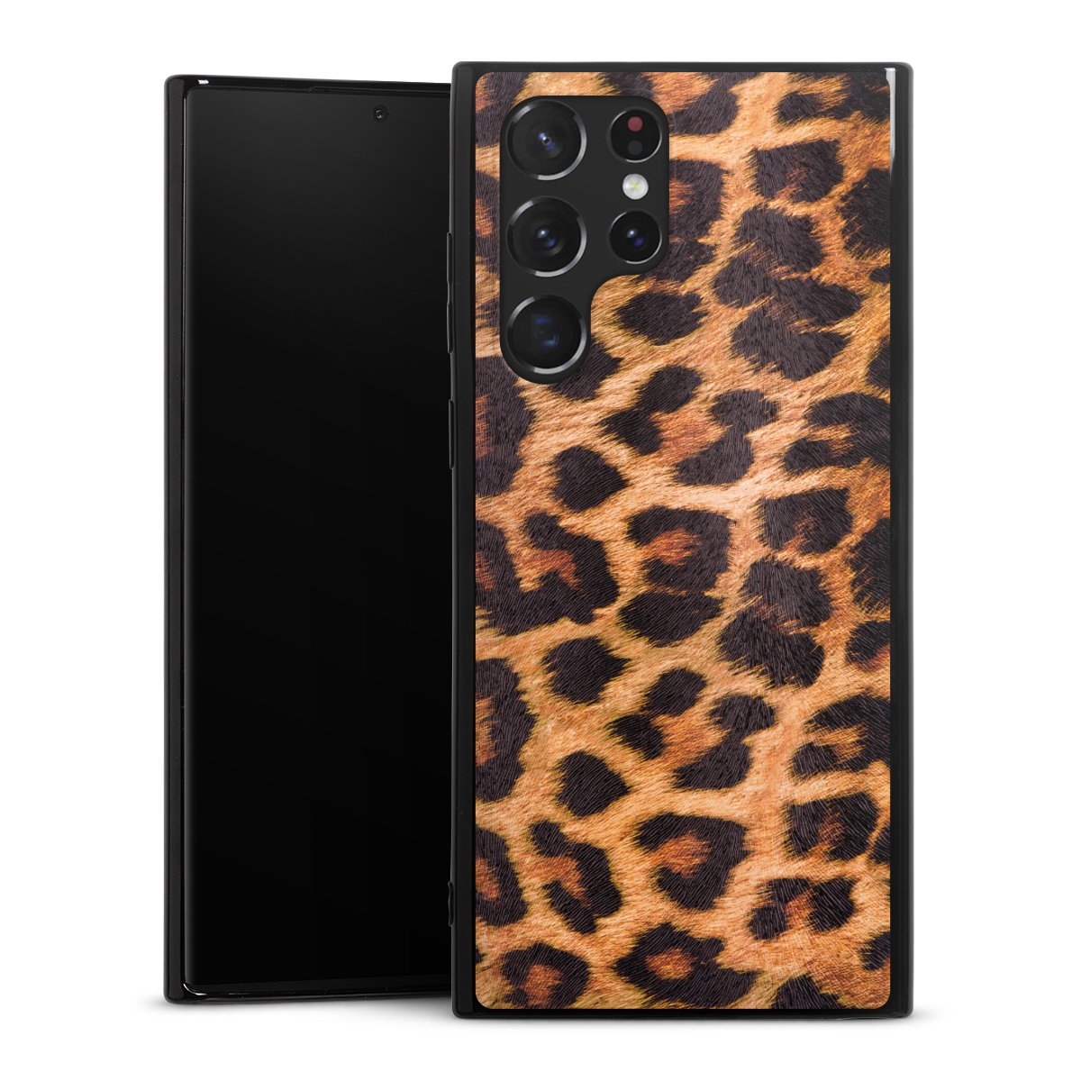 Galaxy S22 Ultra Handy Silikon Hülle Case schwarz Handyhülle Animal Print Leopard Fur