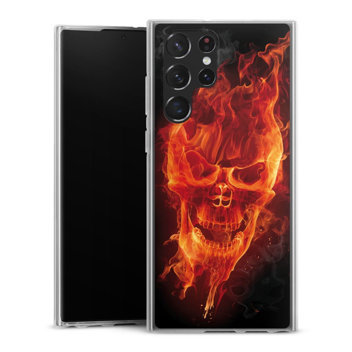 Galaxy S22 Ultra Handy Silikon Hülle Case transparent Handyhülle Totenkopf Skull Fire Silikon Case