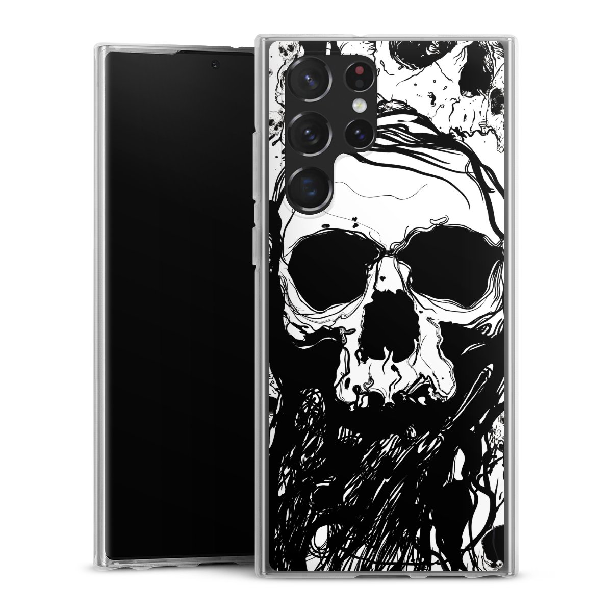 Galaxy S22 Ultra Handy Silikon Hülle Case transparent Handyhülle Totenkopf Halloween Silikon Case