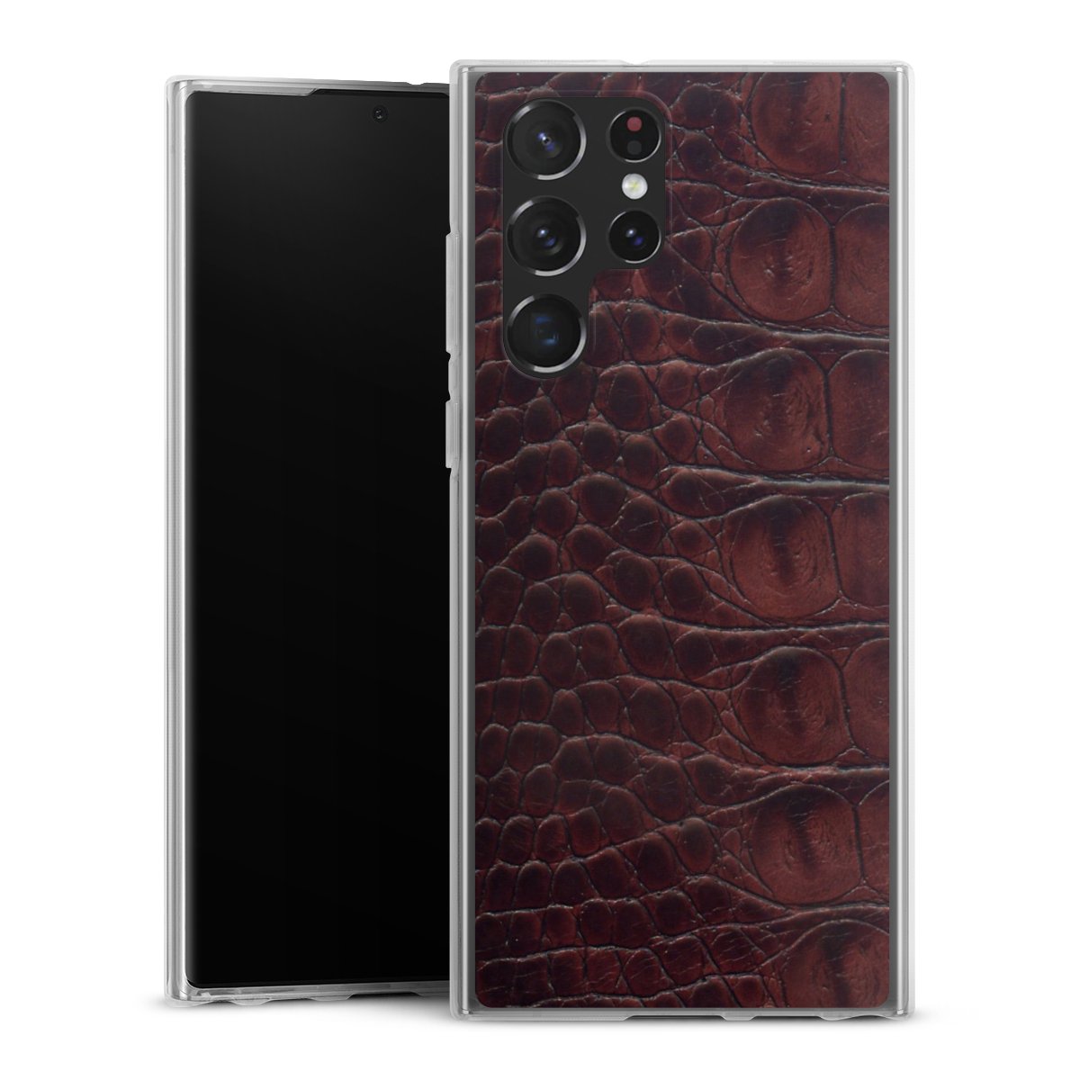 Galaxy S22 Ultra Handy Silikon Hülle Case transparent Handyhülle Crocodile Animal Print Leather Silikon Case