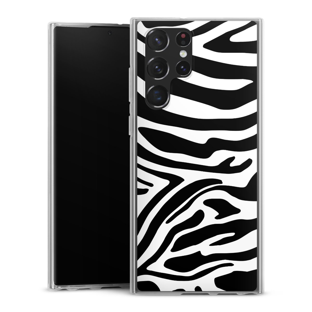 Galaxy S22 Ultra Handy Silikon Hülle Case transparent Handyhülle Zebra Animal Look Animal Print Silikon Case