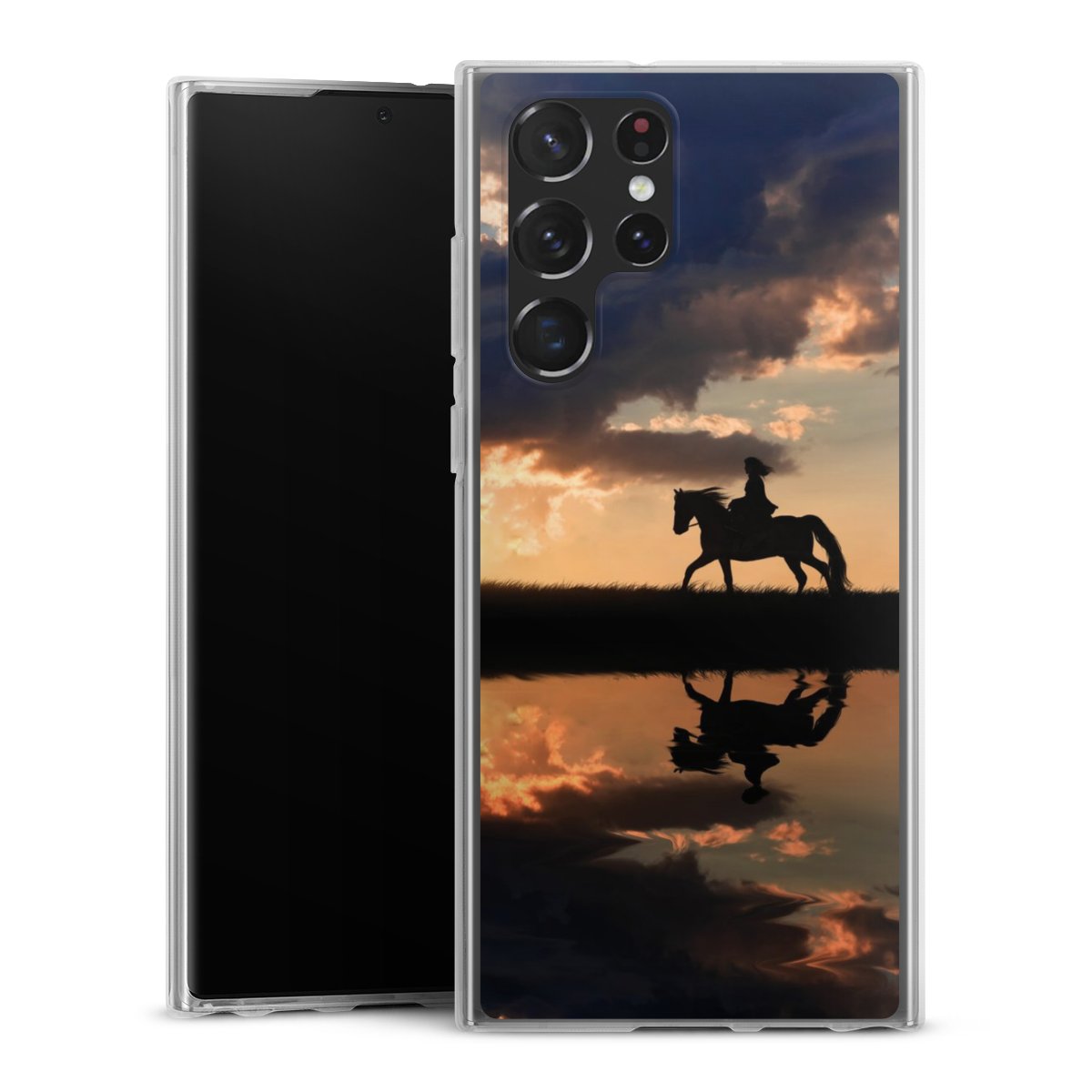 Galaxy S22 Ultra Handy Silikon Hülle Case transparent Handyhülle Horse Sunset Horseback Riding Silikon Case