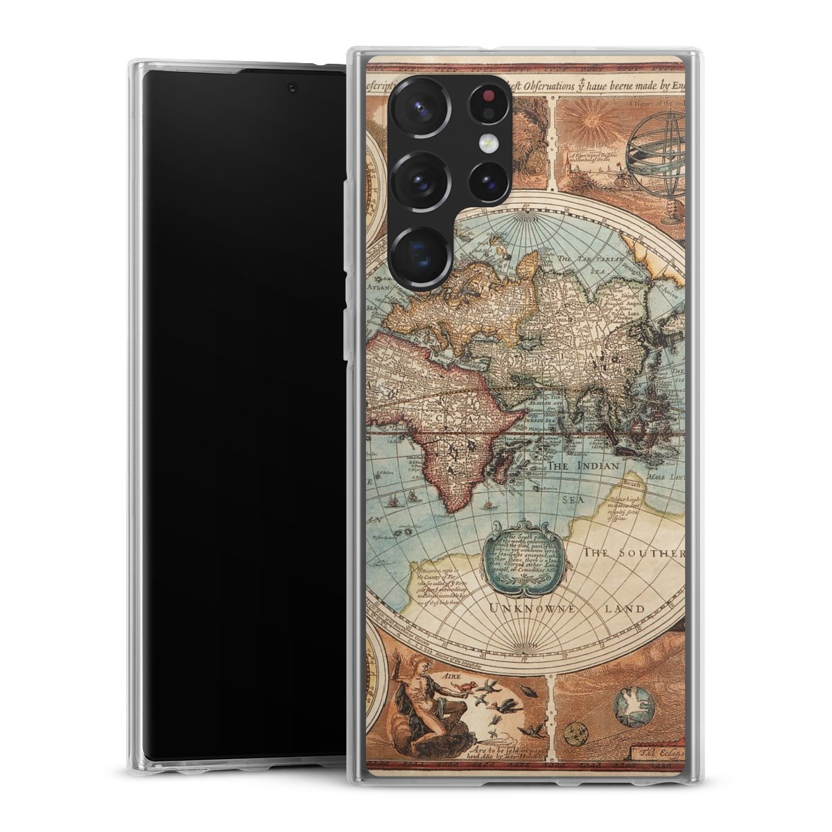 Galaxy S22 Ultra Handy Silikon Hülle Case transparent Handyhülle World Map Vintage Map Silikon Case