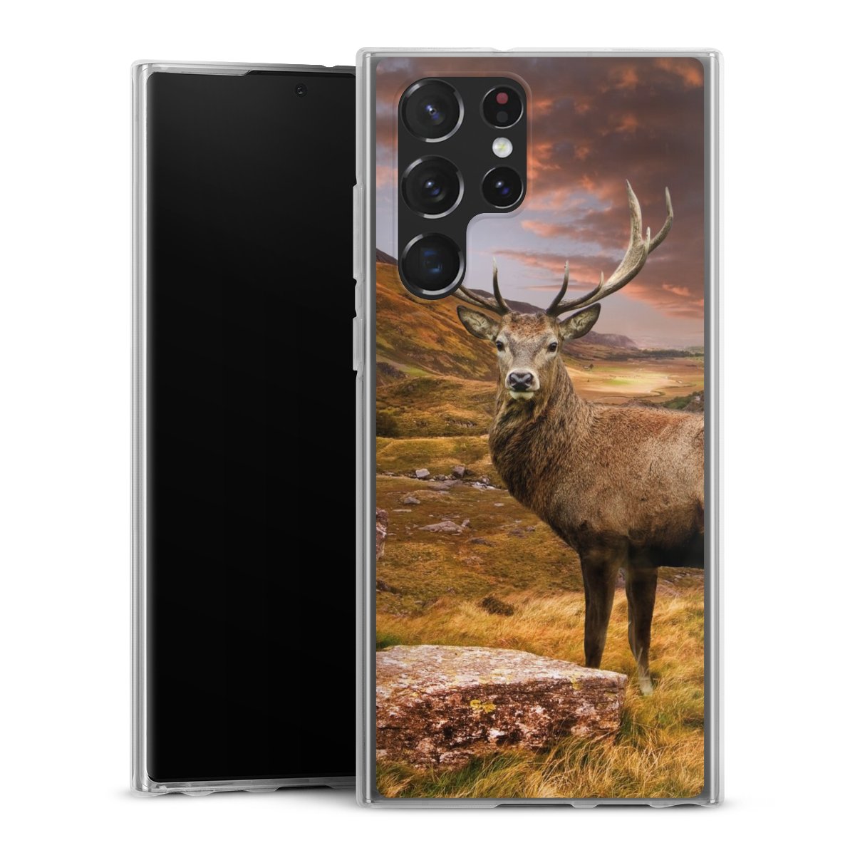 Galaxy S22 Ultra Handy Silikon Hülle Case transparent Handyhülle Meadow Mountain Deer Silikon Case