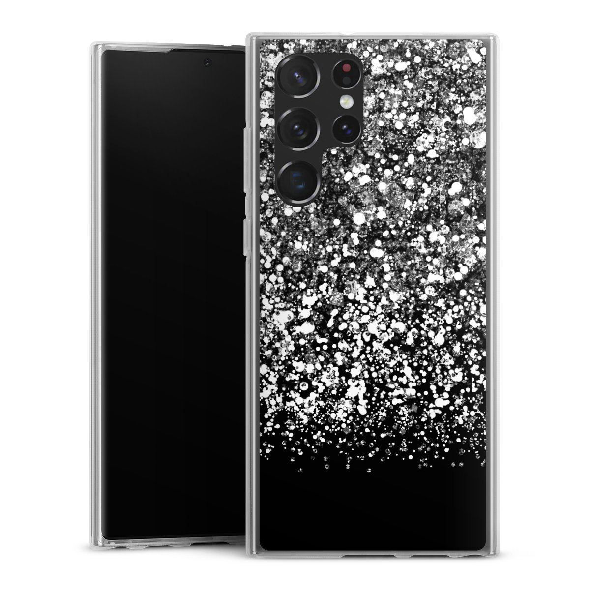 Galaxy S22 Ultra Handy Silikon Hülle Case transparent Handyhülle Glitzer Snowflake Muster Silikon Case