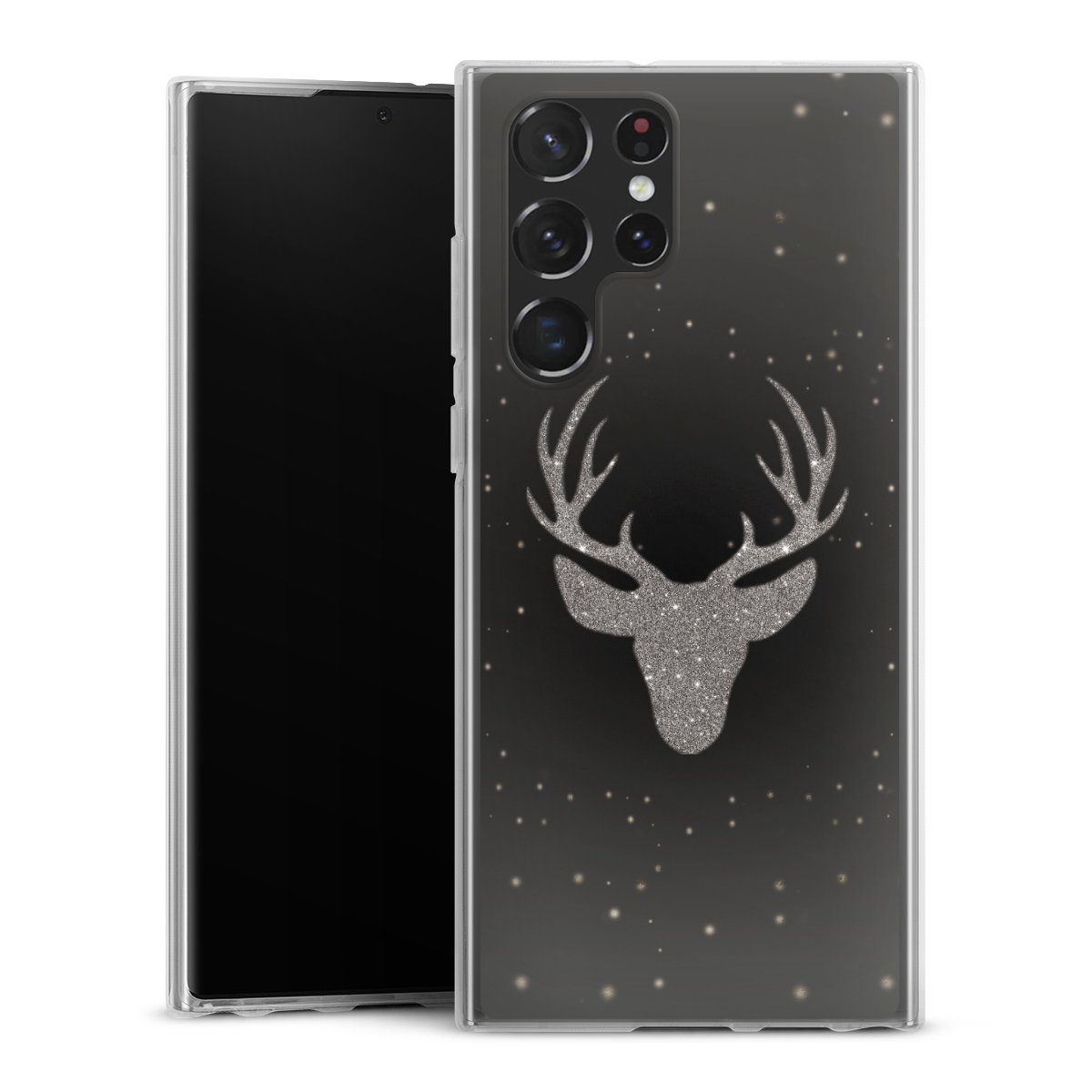 Galaxy S22 Ultra Handy Silikon Hülle Case transparent Handyhülle Winter Deer Glitzer Silikon Case