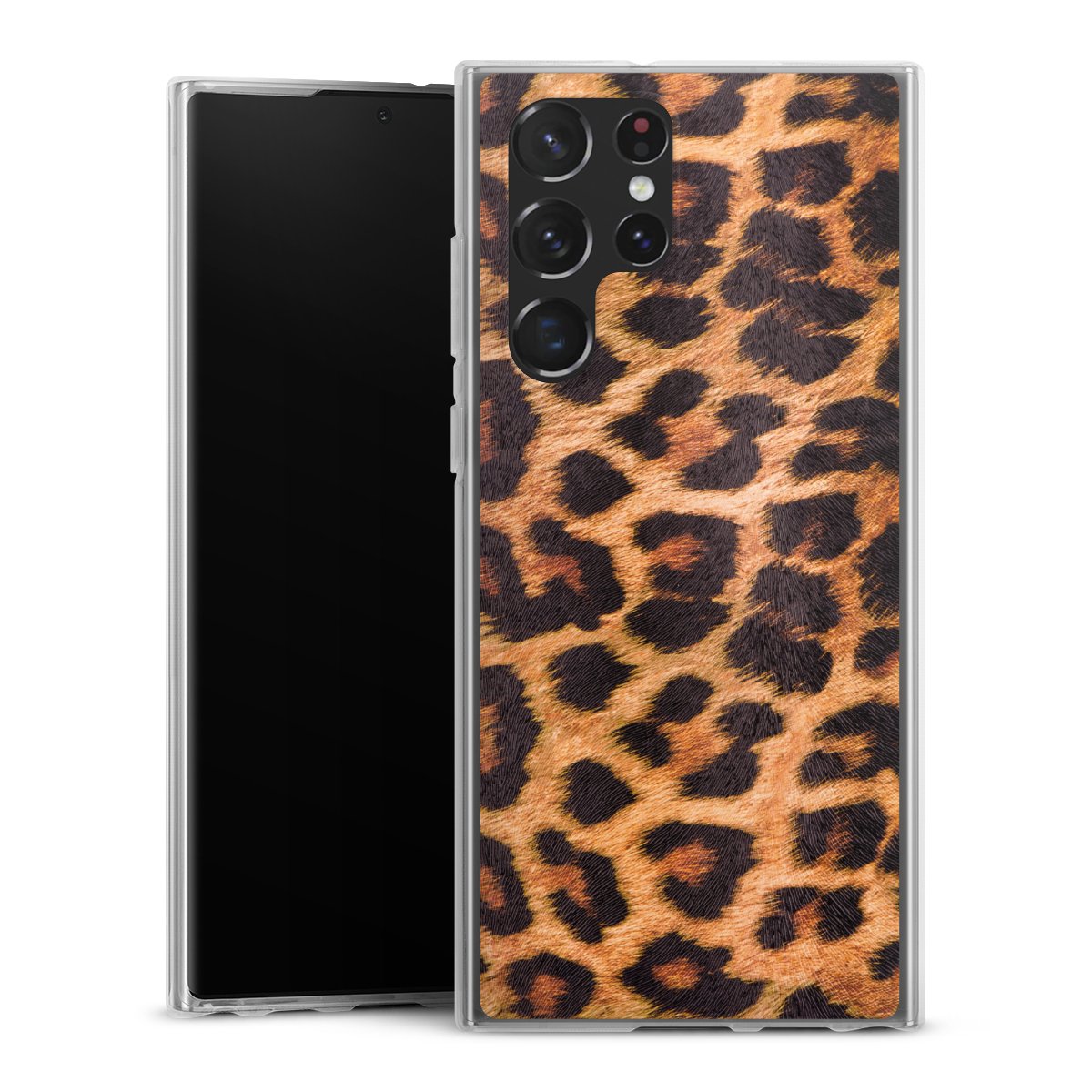 Galaxy S22 Ultra Handy Silikon Hülle Case transparent Handyhülle Animal Print Leopard Fur Silikon Case