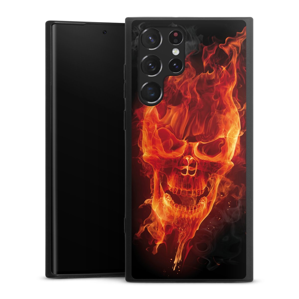 Galaxy S22 Ultra Handy Premium Silikon Hülle Handyhülle schwarz Case Totenkopf Skull Fire Silikon Premium Case