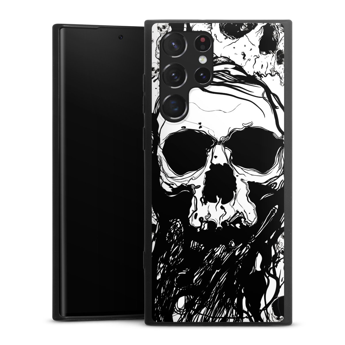 Galaxy S22 Ultra Handy Premium Silikon Hülle Handyhülle schwarz Case Totenkopf Halloween Silikon Premium Case