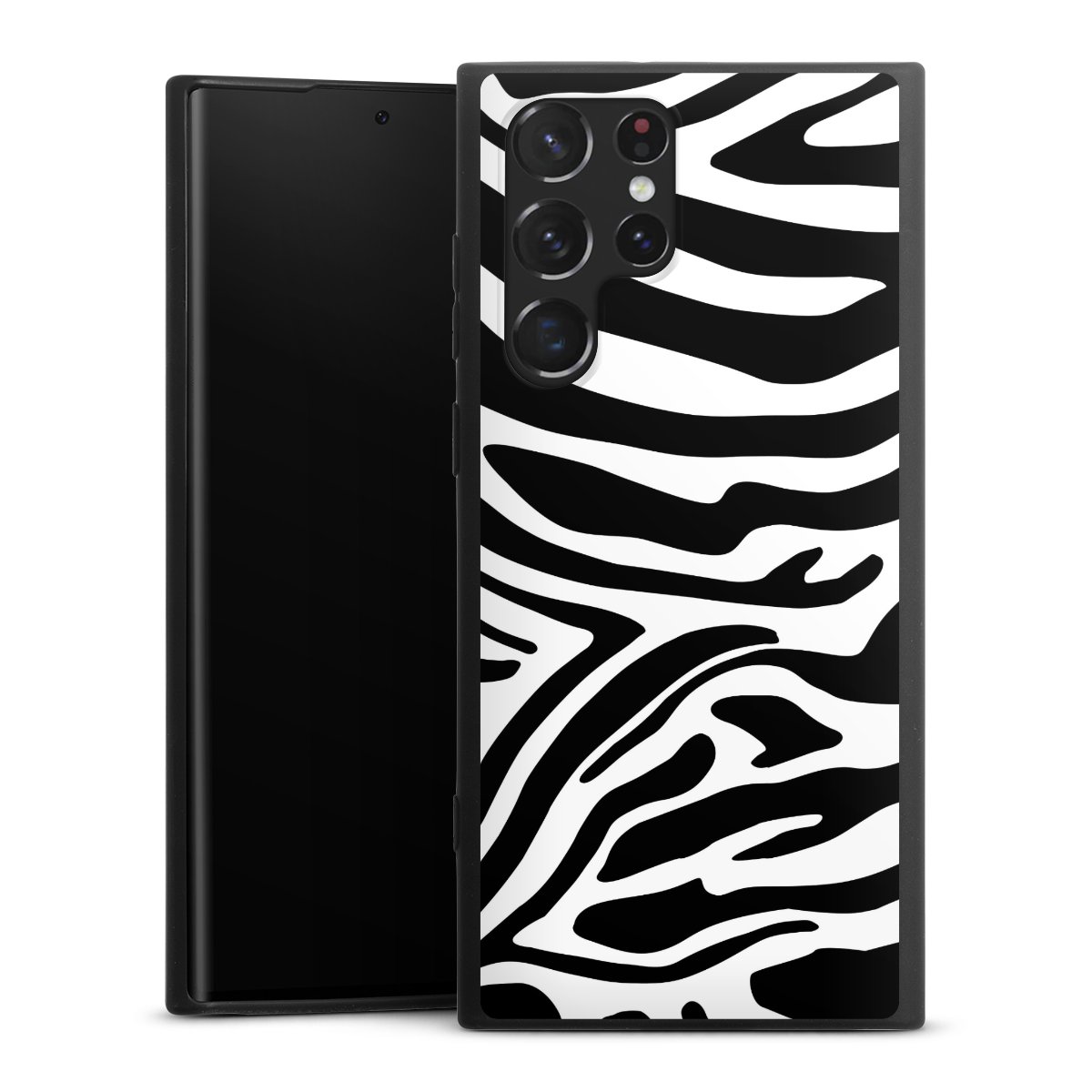 Galaxy S22 Ultra Handy Premium Silikon Hülle Handyhülle schwarz Case Zebra Animal Look Animal Print Silikon Premium Case