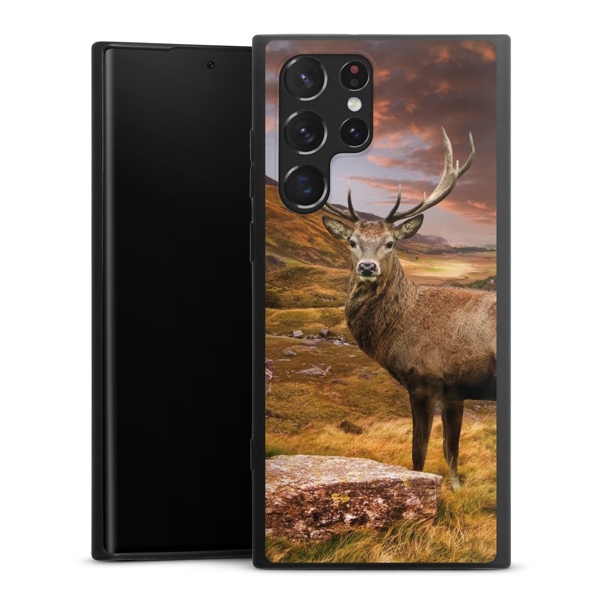 Galaxy S22 Ultra Handy Premium Silikon Hülle Handyhülle schwarz Case Meadow Mountain Deer Silikon Premium Case