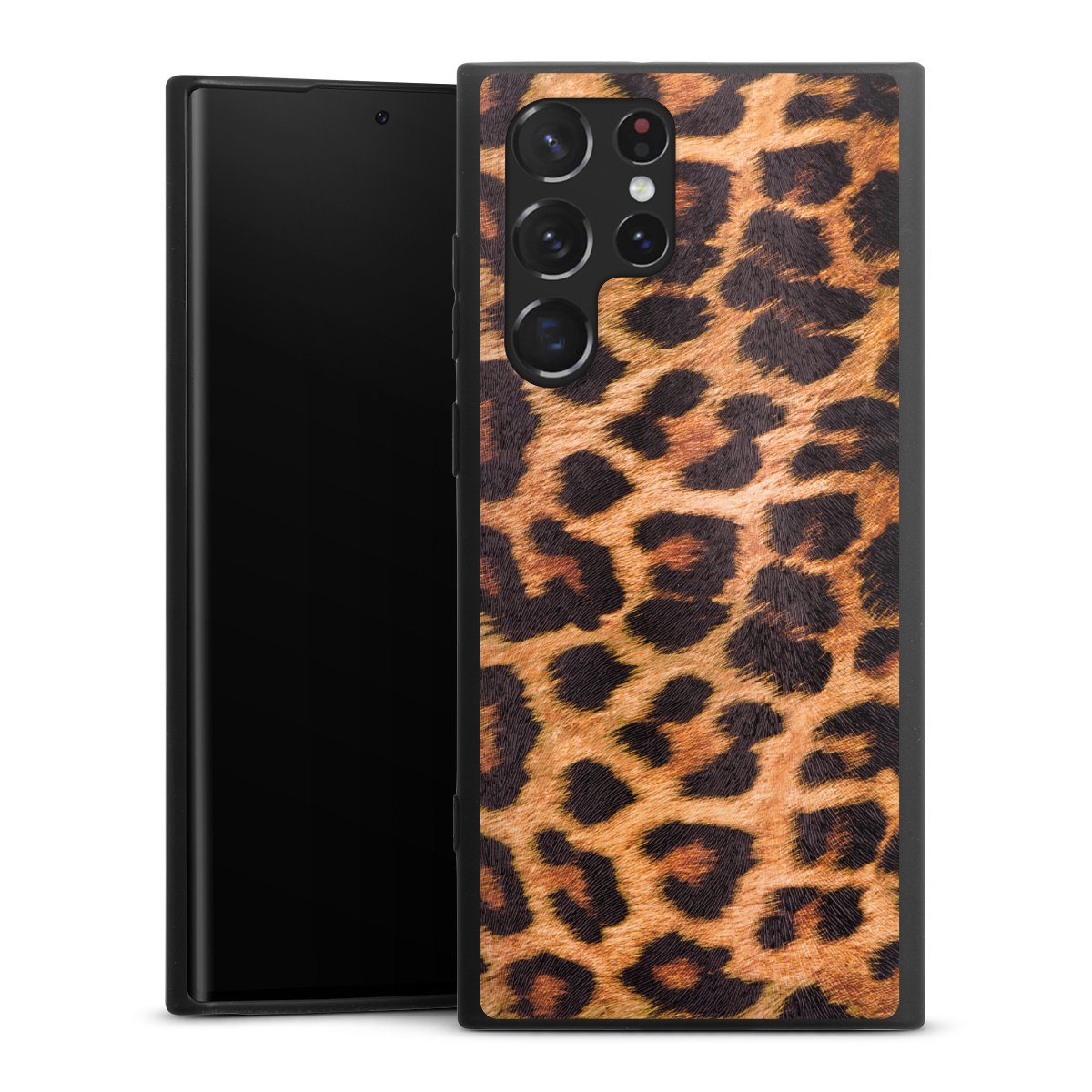 Galaxy S22 Ultra Handy Premium Silikon Hülle Handyhülle schwarz Case Animal Print Leopard Fur Silikon Premium Case