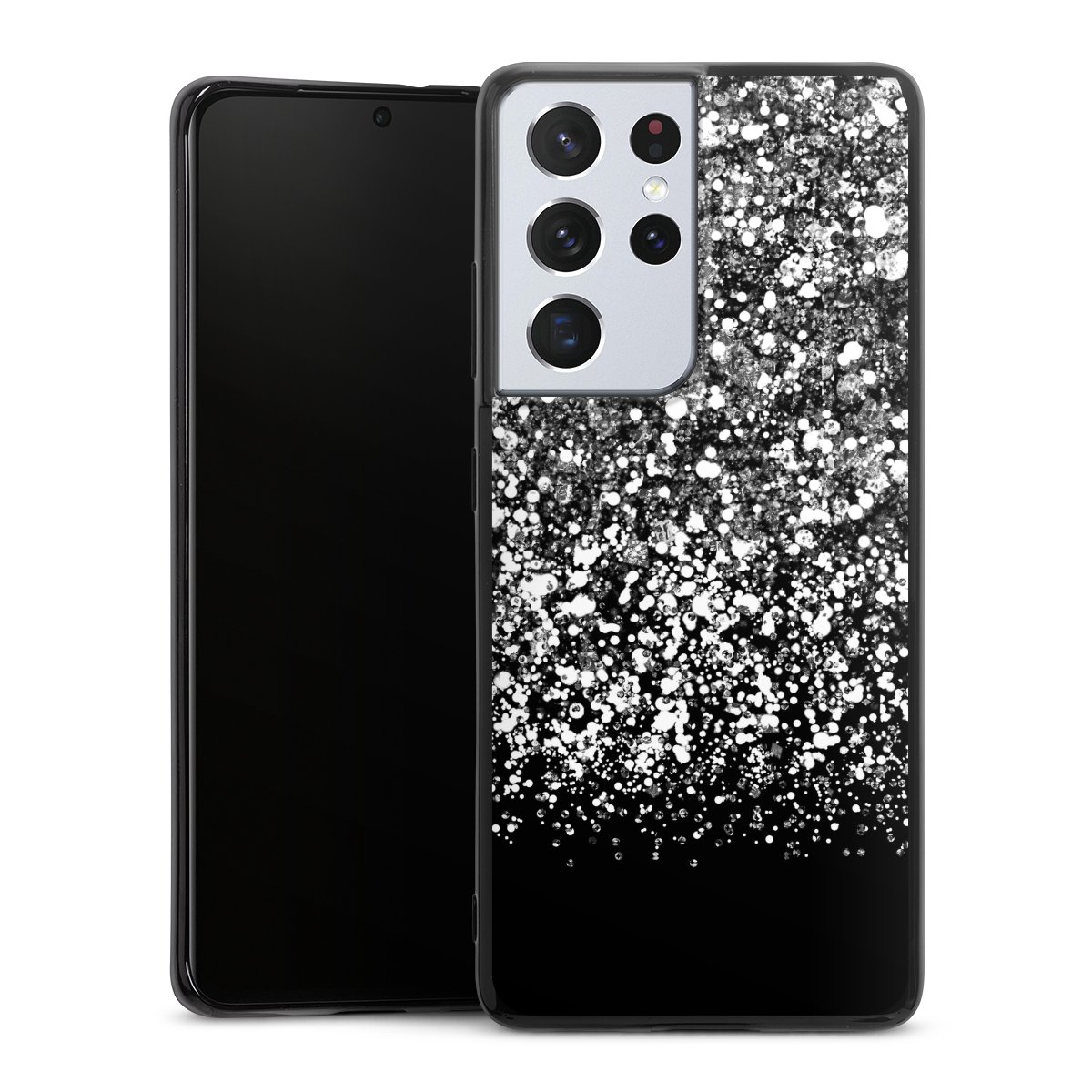 Galaxy S21 Ultra 5G Handy Silikon Hülle Case schwarz Handyhülle Glitzer Snowflake Muster