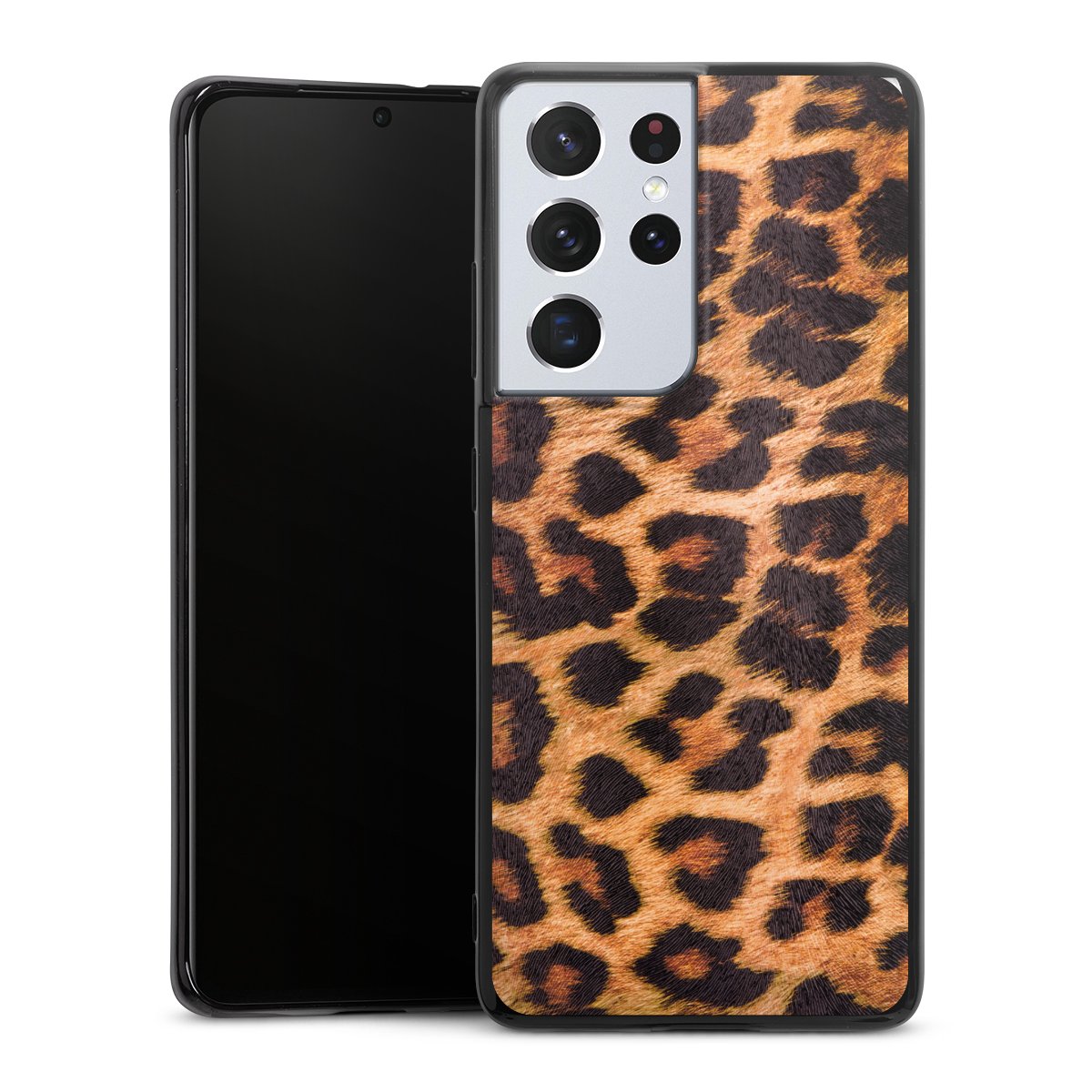 Galaxy S21 Ultra 5G Handy Silikon Hülle Case schwarz Handyhülle Animal Print Leopard Fur