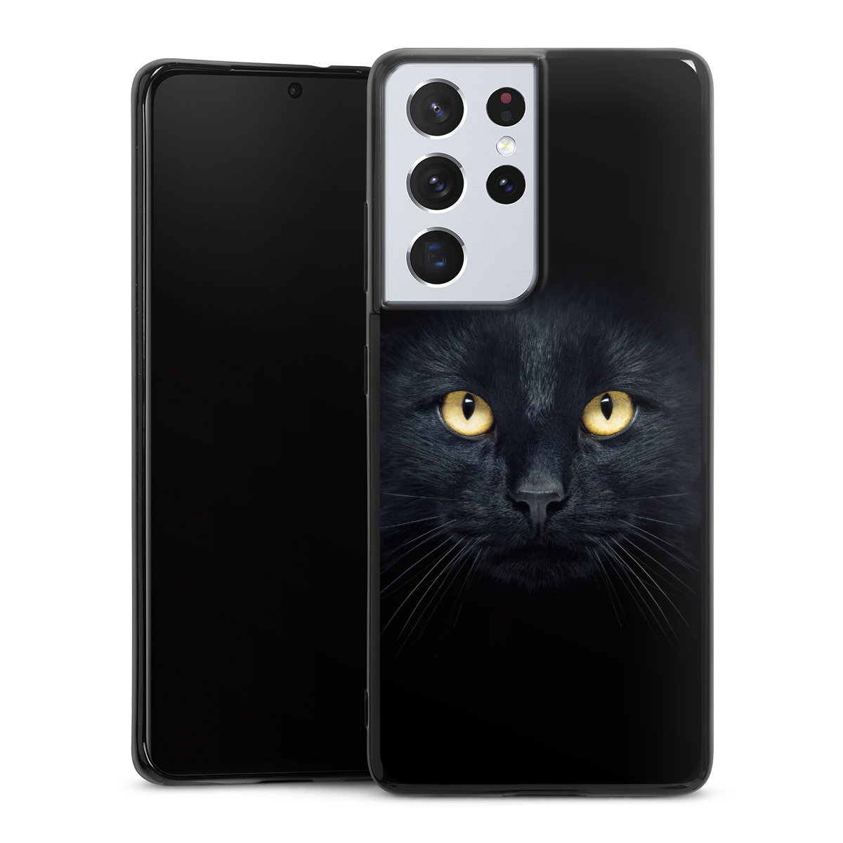 Galaxy S21 Ultra 5G Handy Silikon Hülle Case schwarz Handyhülle Eye Cat Black