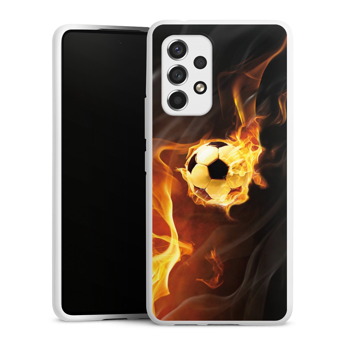 Galaxy A53 5G Handy Silikon Hülle Case weiß Handyhülle Ball Fire Soccer Silikon Case