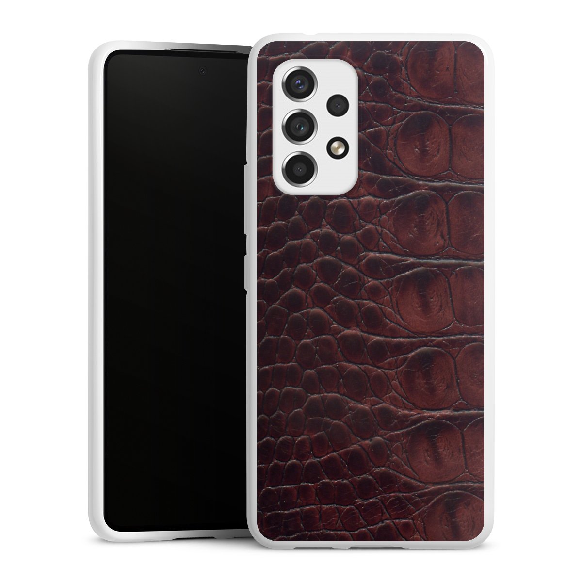 Galaxy A53 5G Handy Silikon Hülle Case weiß Handyhülle Crocodile Animal Print Leather Silikon Case