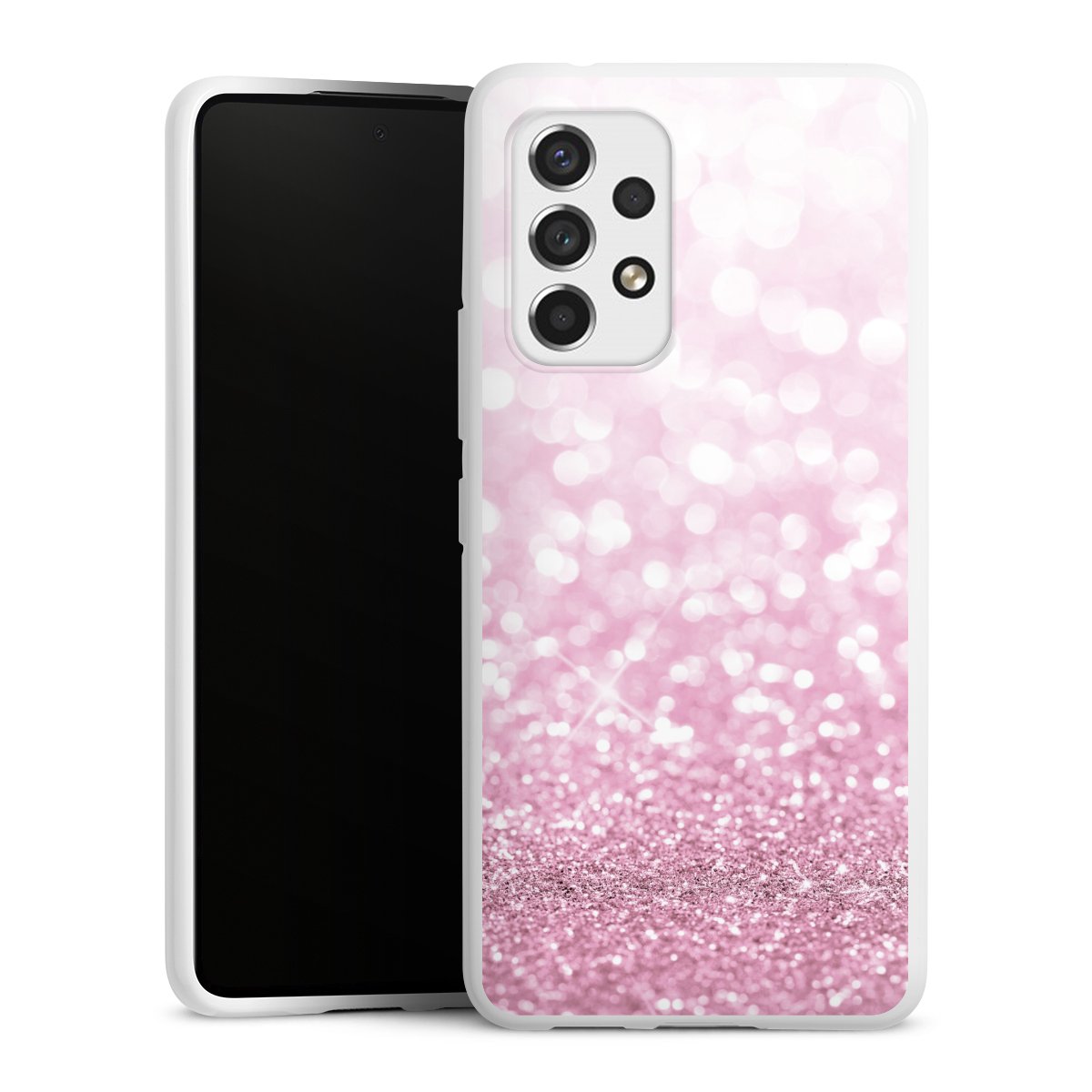 Galaxy A53 5G Handy Silikon Hülle Case weiß Handyhülle Glitzer Pink Shine Silikon Case