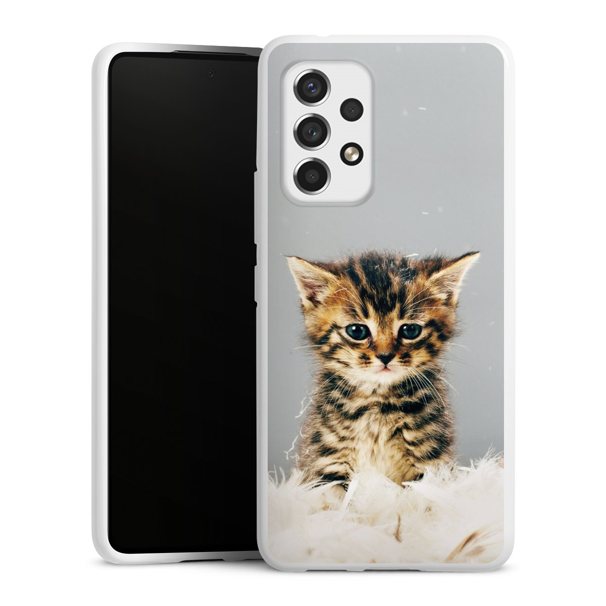 Galaxy A53 5G Handy Silikon Hülle Case weiß Handyhülle Cat Feather Pet Silikon Case