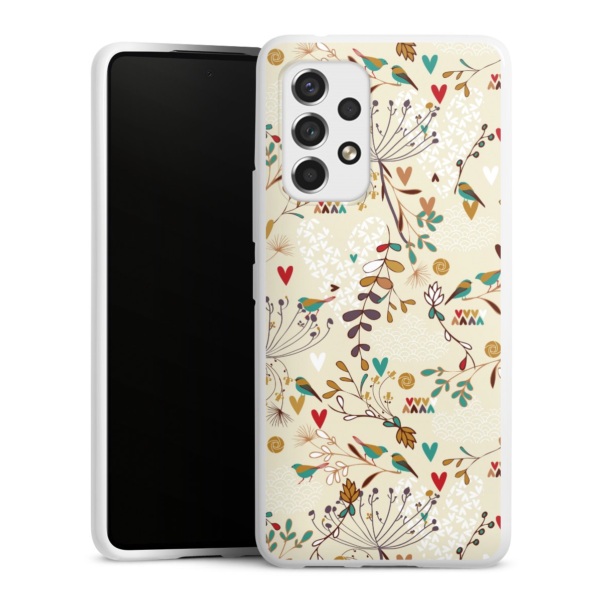 Galaxy A53 5G Handy Silikon Hülle Case weiß Handyhülle Bird Flowers Retro Silikon Case