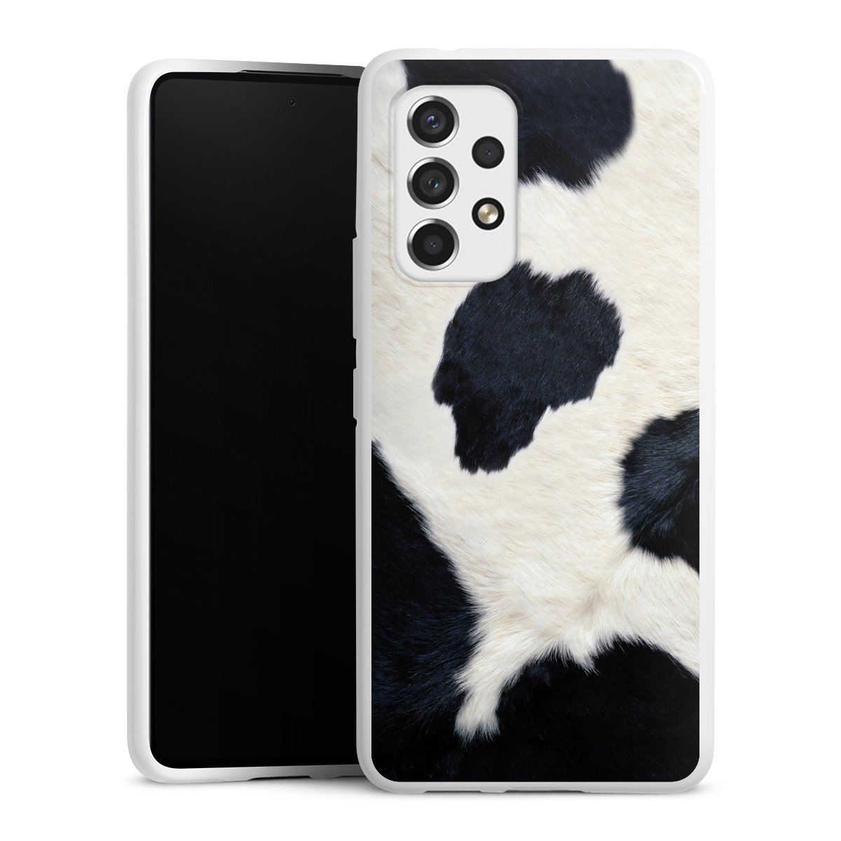 Galaxy A53 5G Handy Silikon Hülle Case weiß Handyhülle Animal Look Animal Print Cow Skin Silikon Case