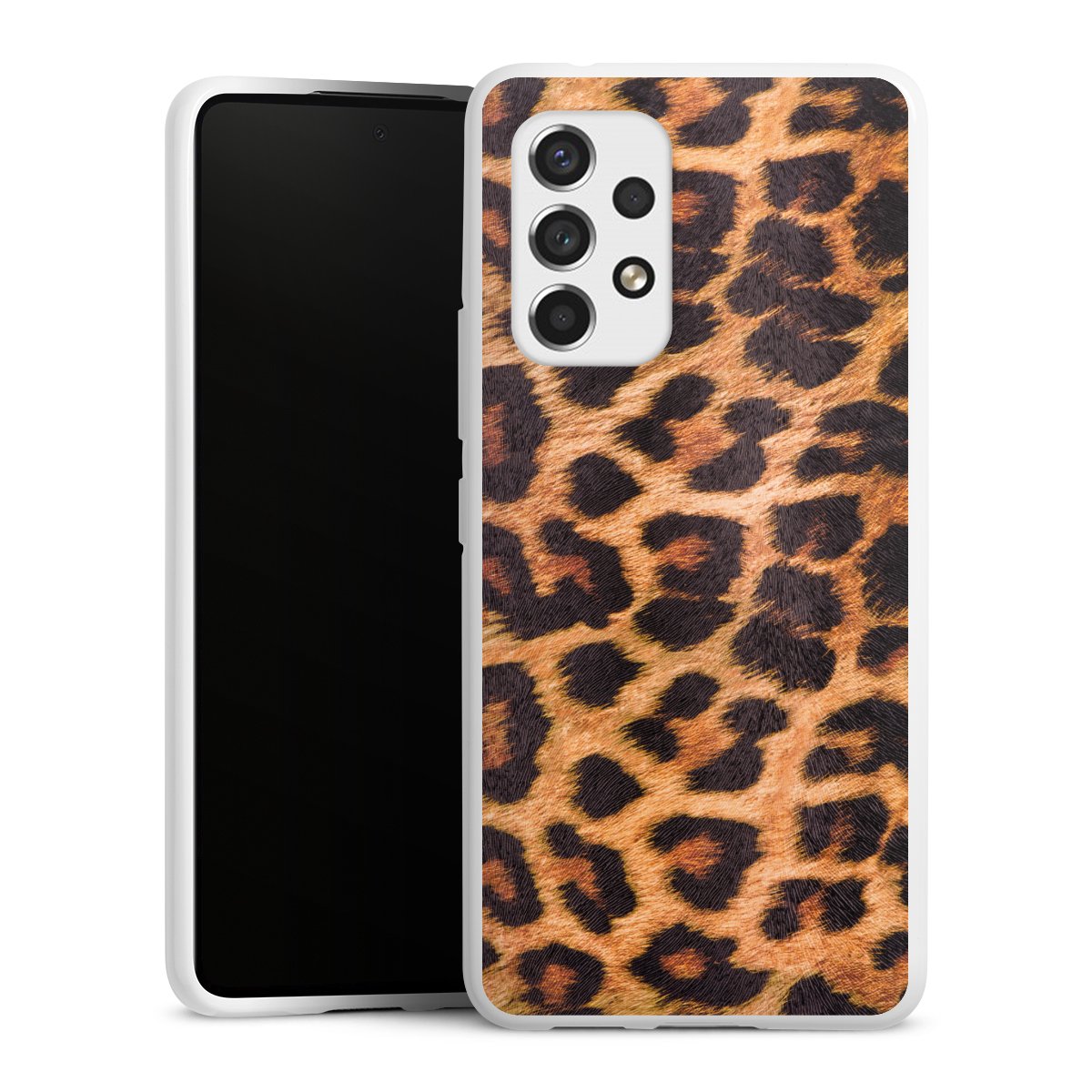 Galaxy A53 5G Handy Silikon Hülle Case weiß Handyhülle Animal Print Leopard Fur Silikon Case