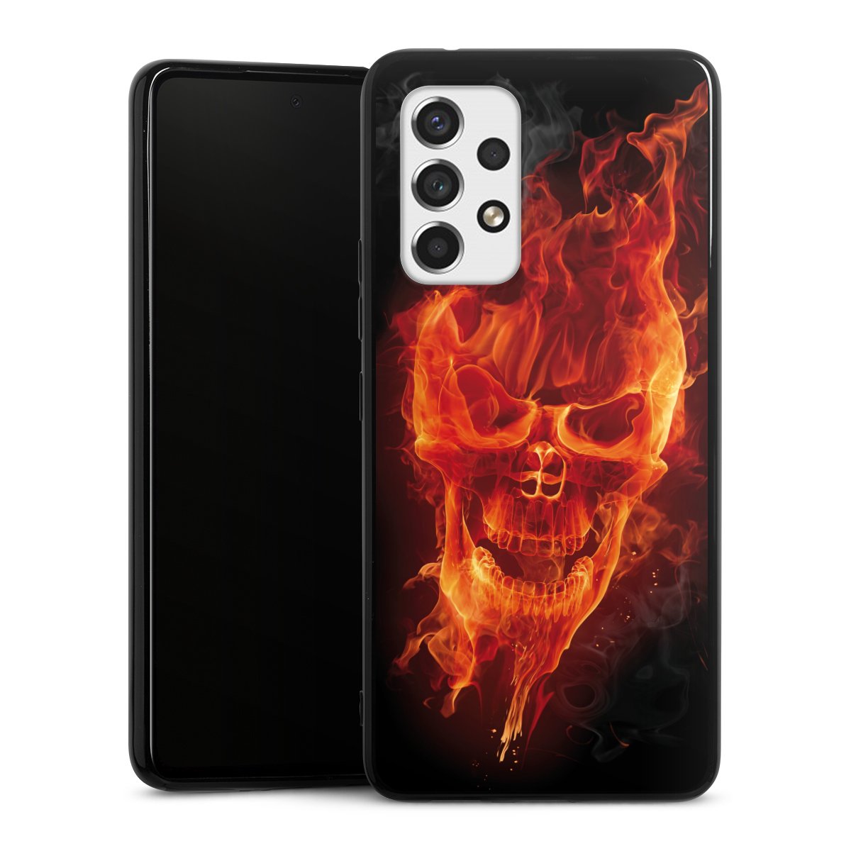 Galaxy A53 5G Handy Silikon Hülle Case schwarz Handyhülle Totenkopf Skull Fire