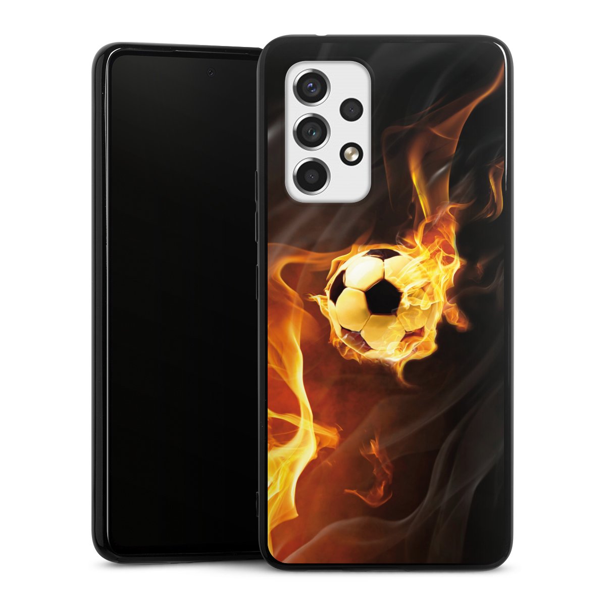 Galaxy A53 5G Handy Silikon Hülle Case schwarz Handyhülle Ball Fire Soccer