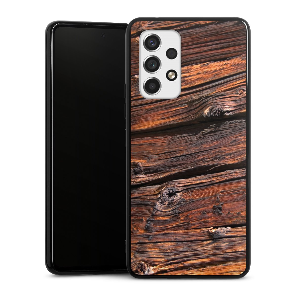 Galaxy A53 5G Handy Silikon Hülle Case schwarz Handyhülle Beams Wooden Look Wood