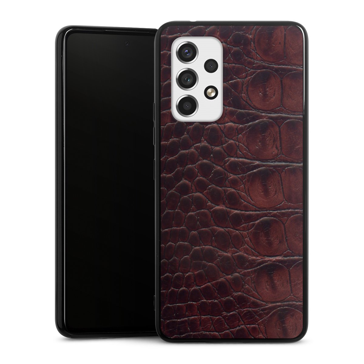 Galaxy A53 5G Handy Silikon Hülle Case schwarz Handyhülle Crocodile Animal Print Leather