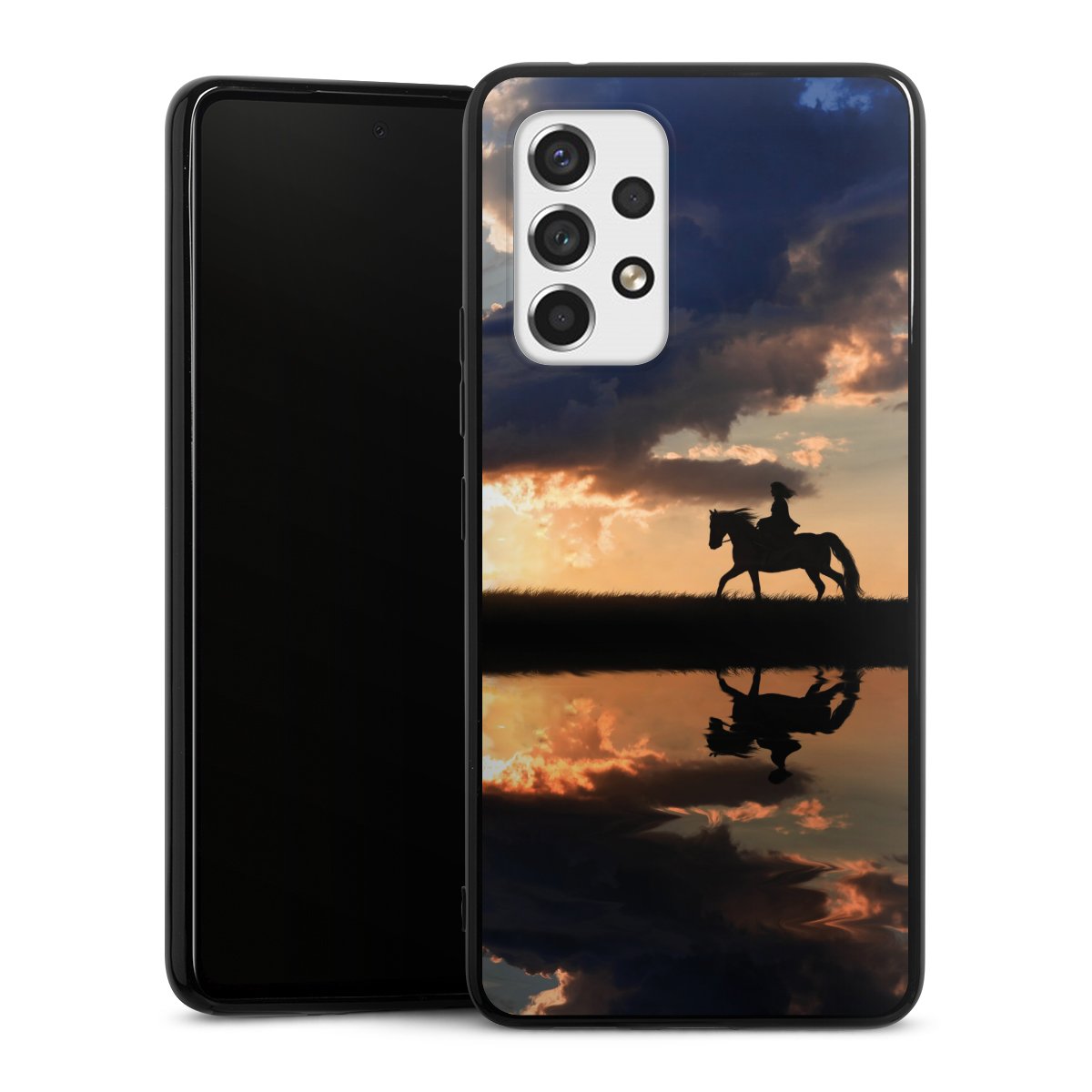 Galaxy A53 5G Handy Silikon Hülle Case schwarz Handyhülle Horse Sunset Horseback Riding