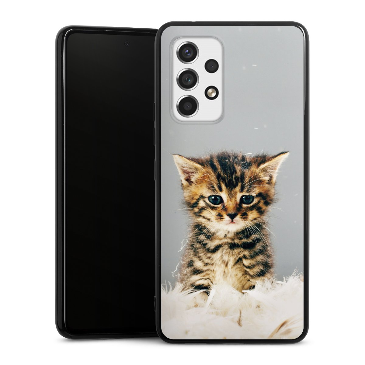 Galaxy A53 5G Handy Silikon Hülle Case schwarz Handyhülle Cat Feather Pet