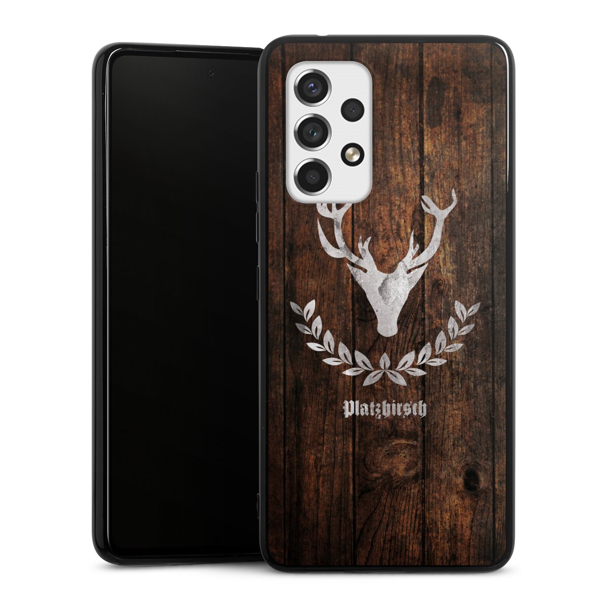 Galaxy A53 5G Handy Silikon Hülle Case schwarz Handyhülle Deer Wood Wooden Look