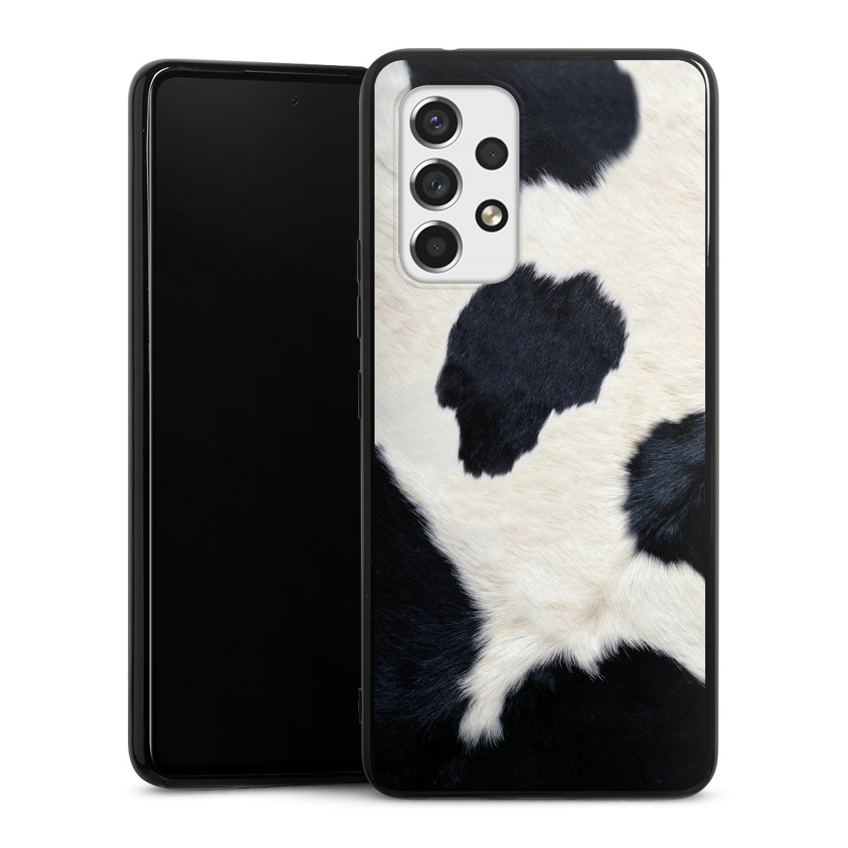 Galaxy A53 5G Handy Silikon Hülle Case schwarz Handyhülle Animal Look Animal Print Cow Skin