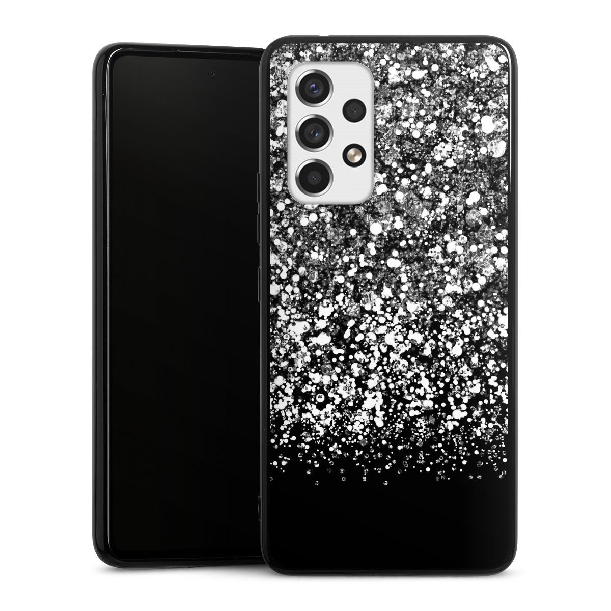 Galaxy A53 5G Handy Silikon Hülle Case schwarz Handyhülle Glitzer Snowflake Muster