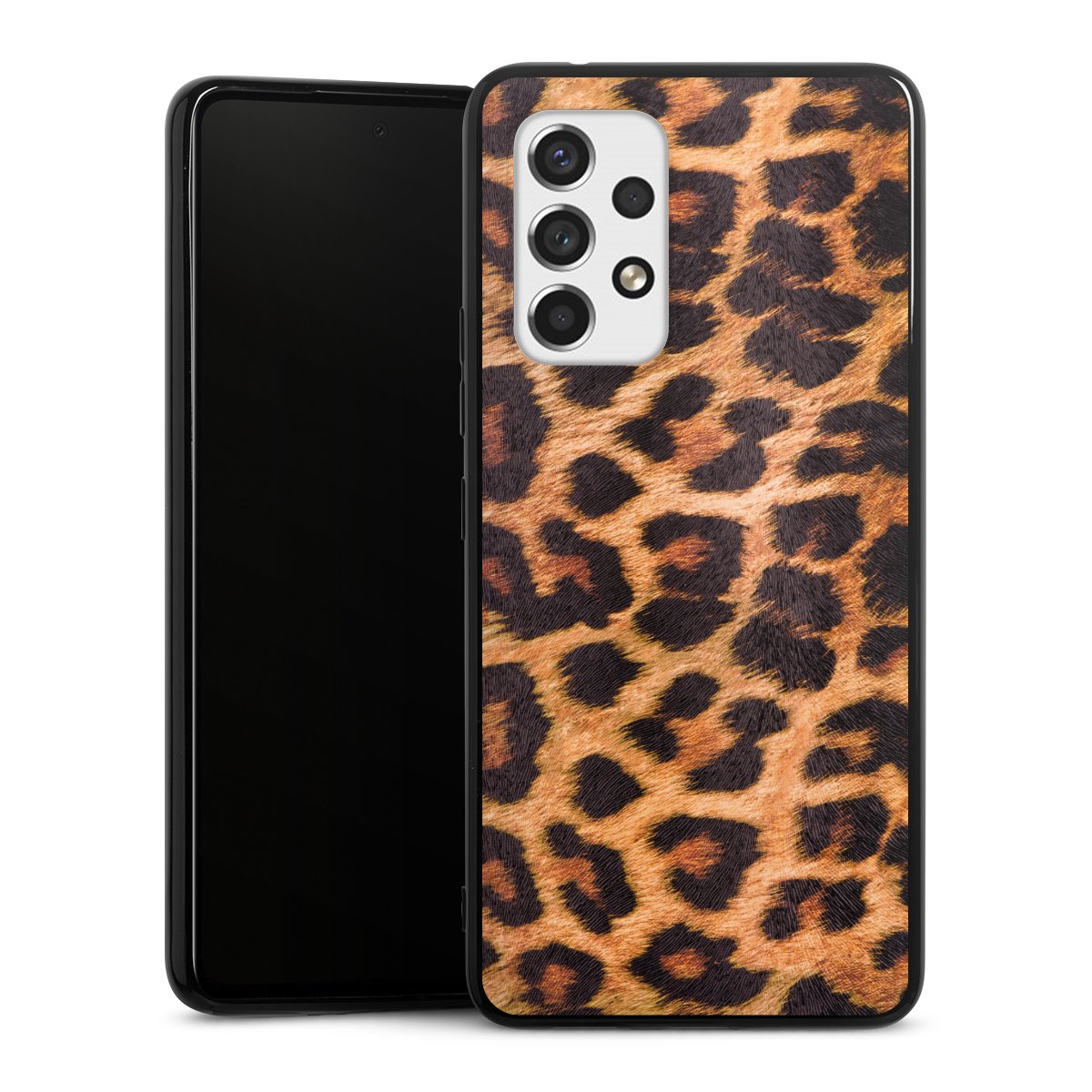 Galaxy A53 5G Handy Silikon Hülle Case schwarz Handyhülle Animal Print Leopard Fur