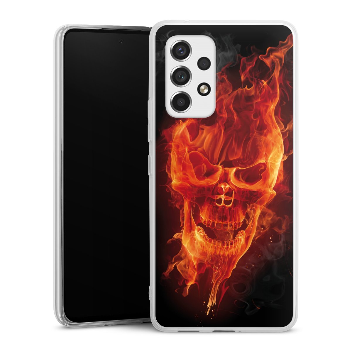 Galaxy A53 5G Handy Silikon Hülle Case transparent Handyhülle Totenkopf Skull Fire Silikon Case