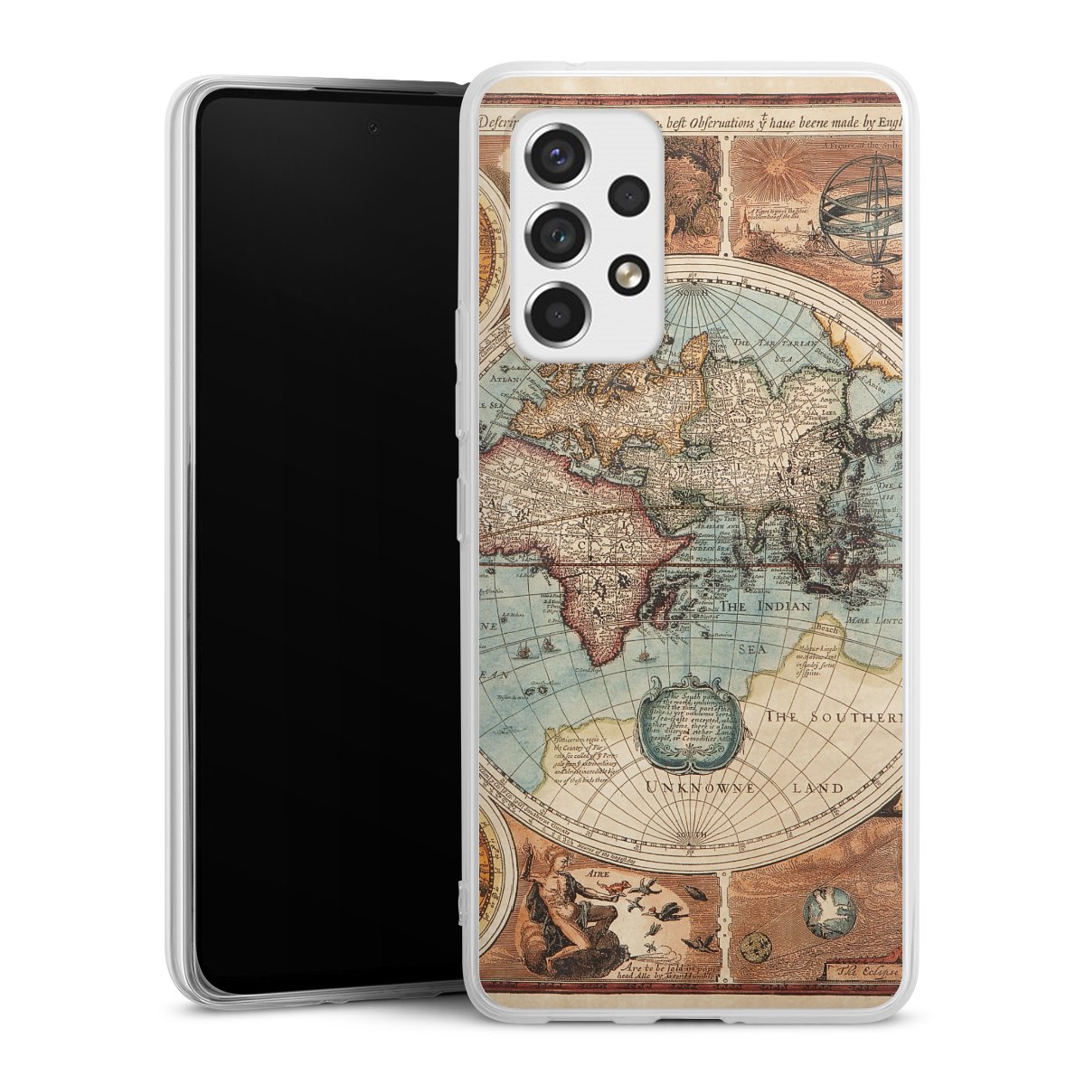 Galaxy A53 5G Handy Silikon Hülle Case transparent Handyhülle World Map Vintage Map Silikon Case